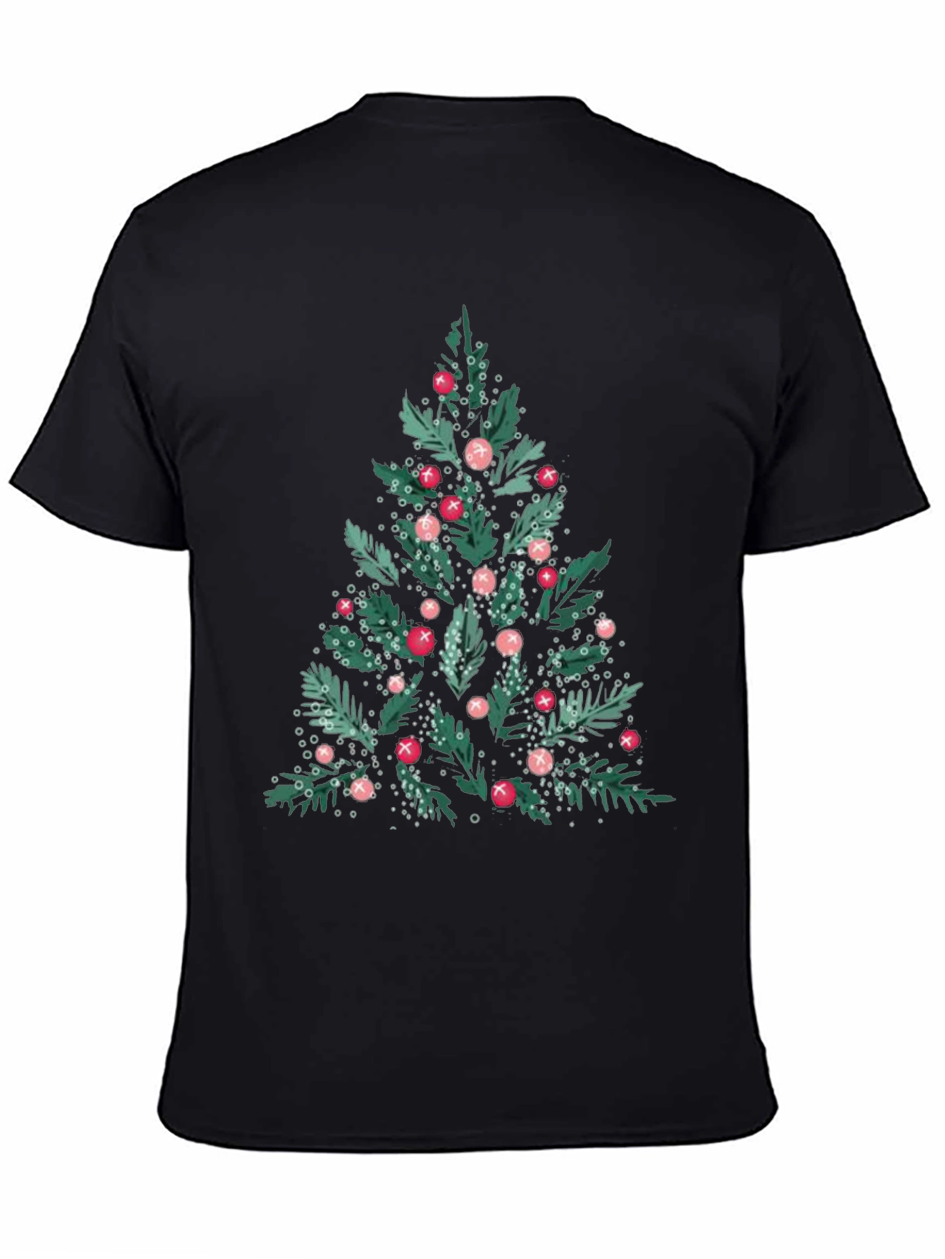 Festive Christmas Tree Graphic Tee - Black