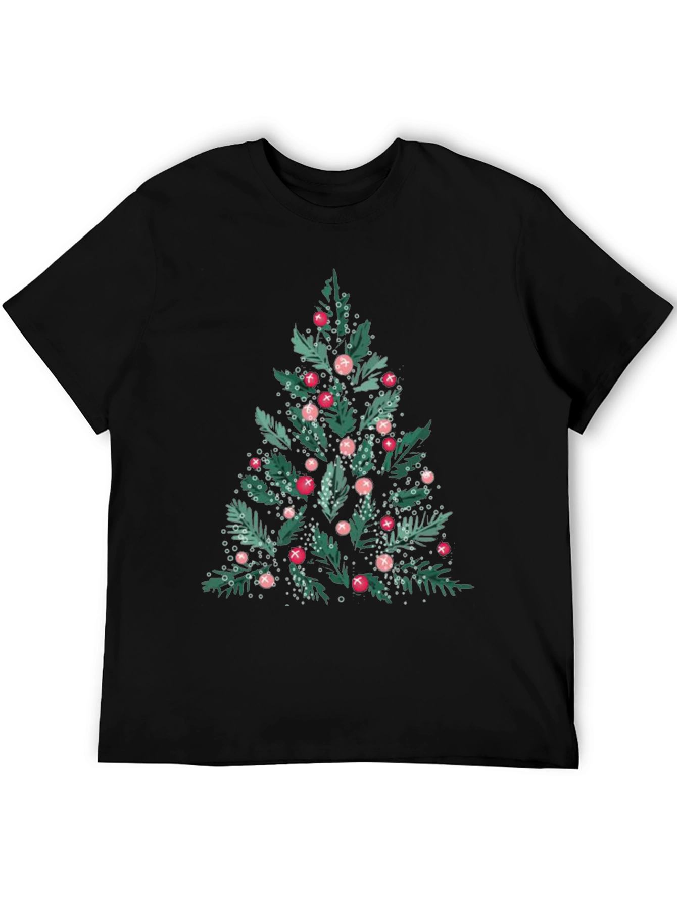 Festive Christmas Tree Graphic Tee - Black