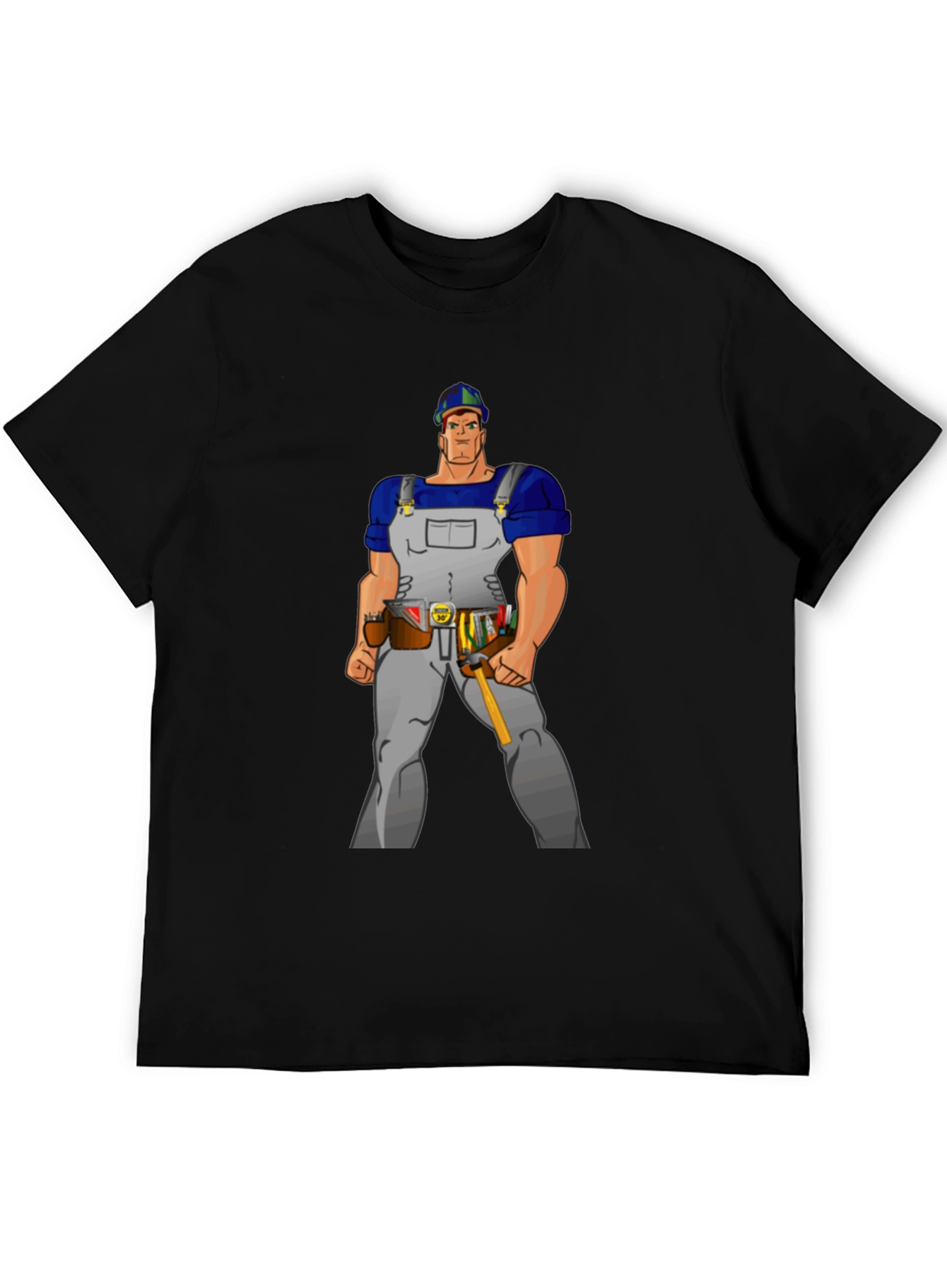 Cartoon Builder Graphic Tee - Black Casual T-Shirt