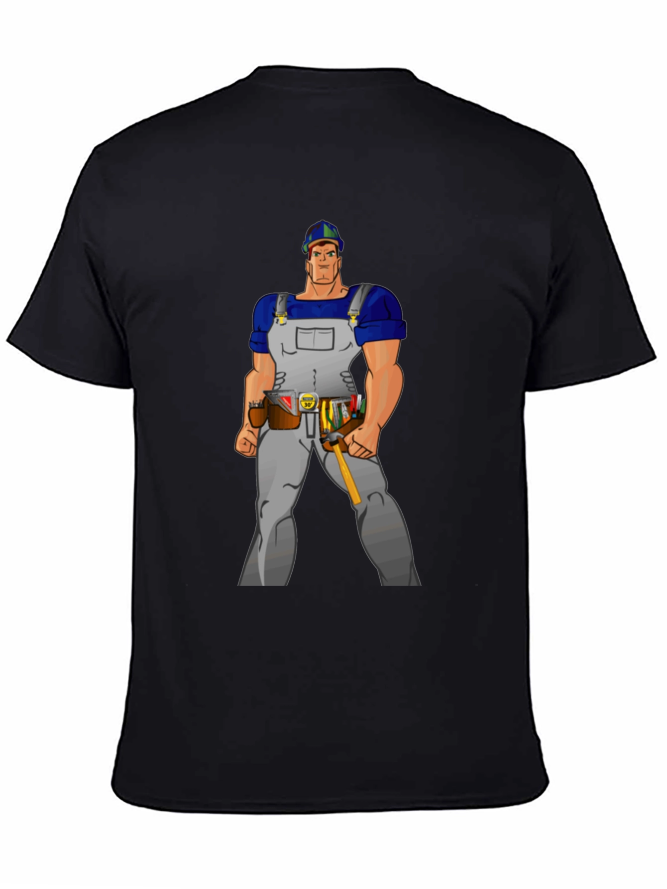 Cartoon Builder Graphic Tee - Black Casual T-Shirt