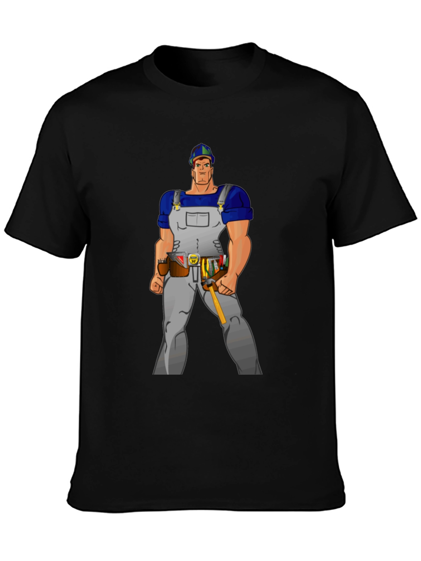 Cartoon Builder Graphic Tee - Black Casual T-Shirt