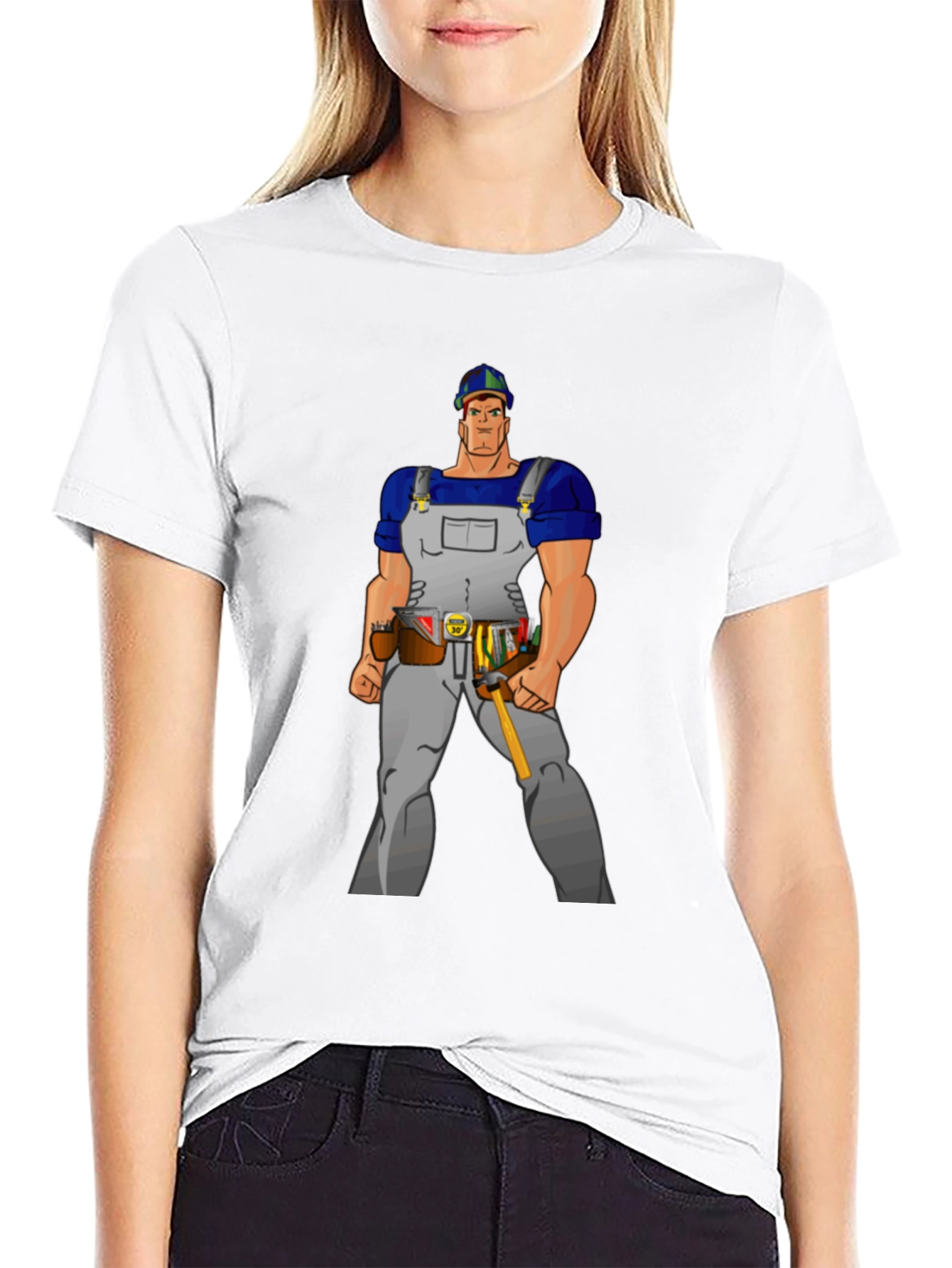 Cartoon Builder Graphic Tee - Black Casual T-Shirt