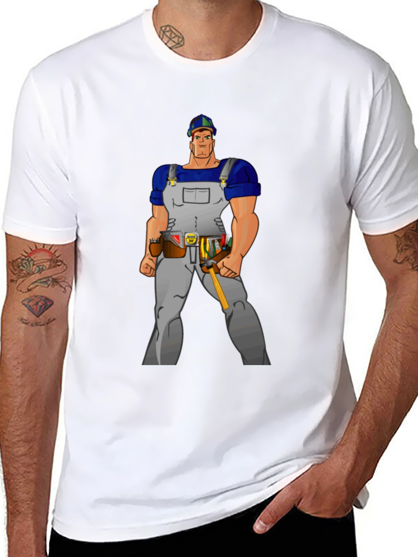 Cartoon Builder Graphic Tee - Black Casual T-Shirt