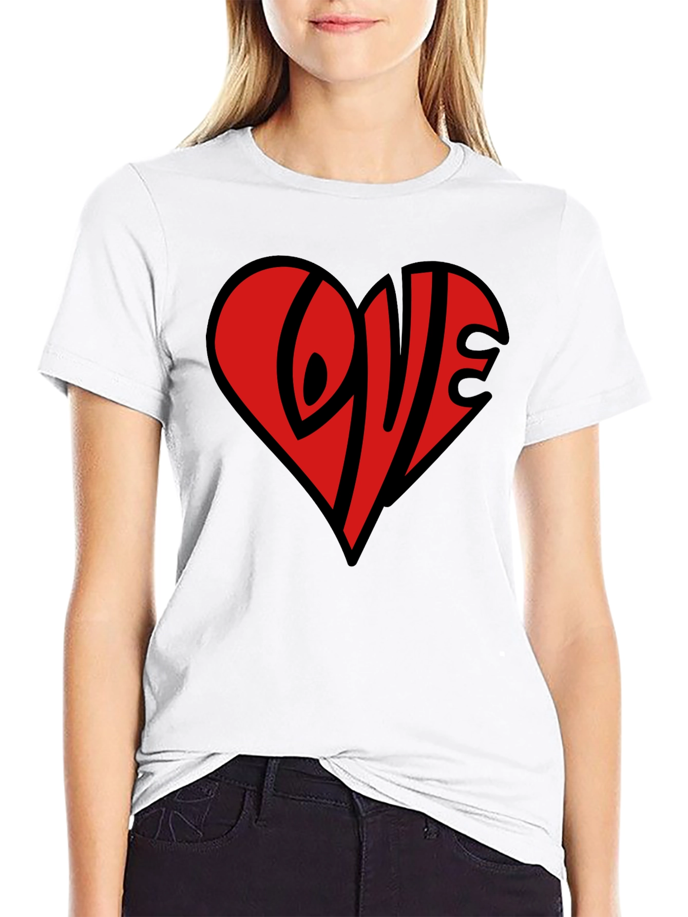 Love Heart Graphic Black T-Shirt