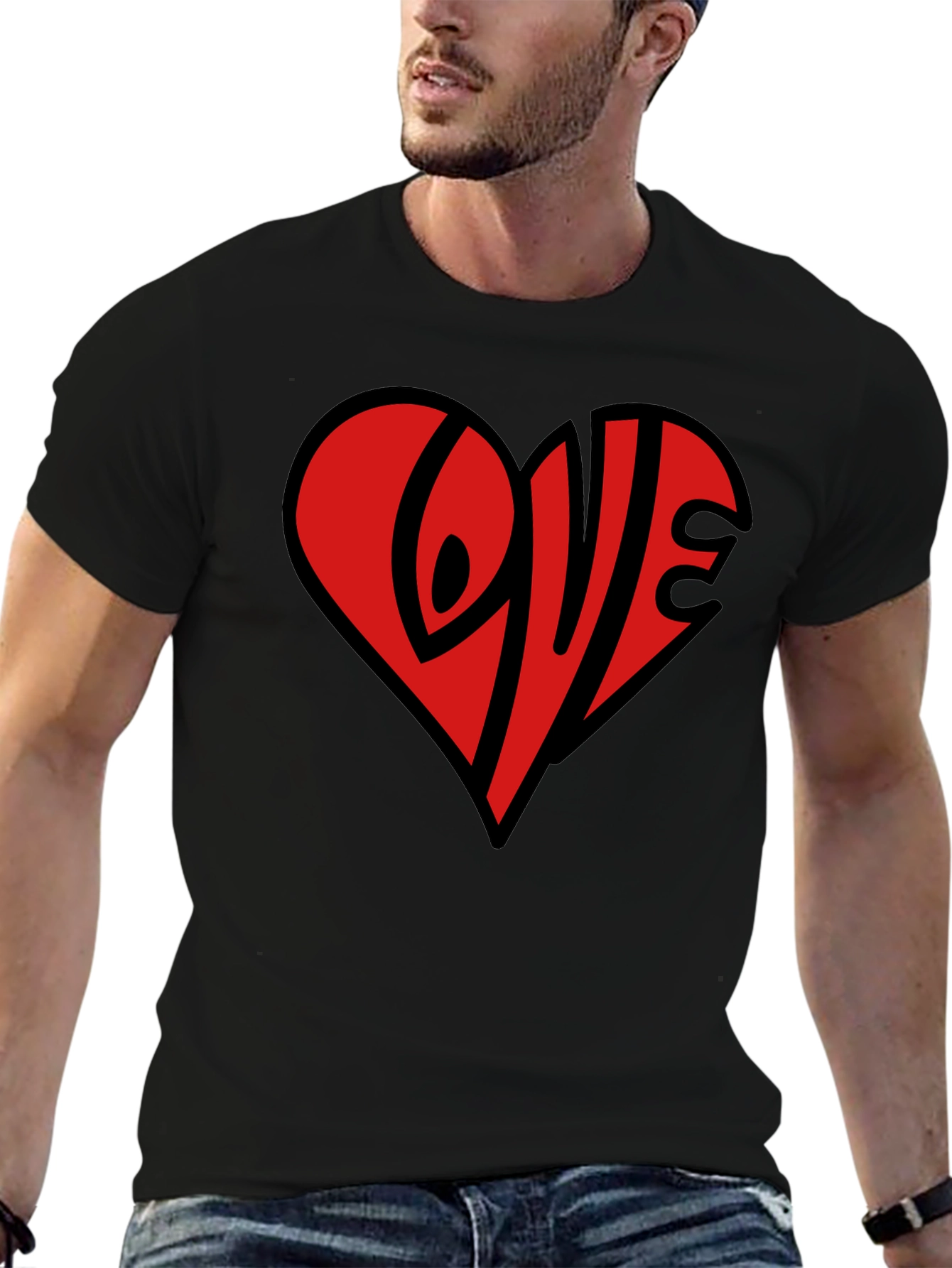 Love Heart Graphic Black T-Shirt