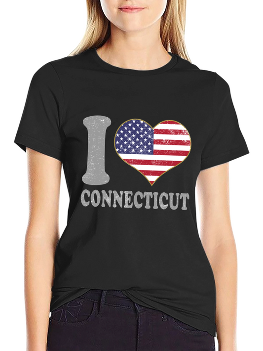 I Heart Connecticut American Flag Graphic T-Shirt