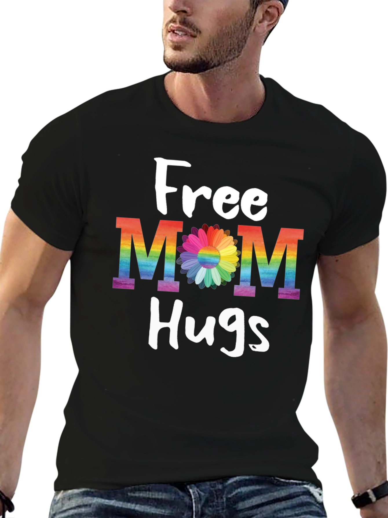 Free Mom Hugs T-Shirt - Rainbow Pride Flower Design