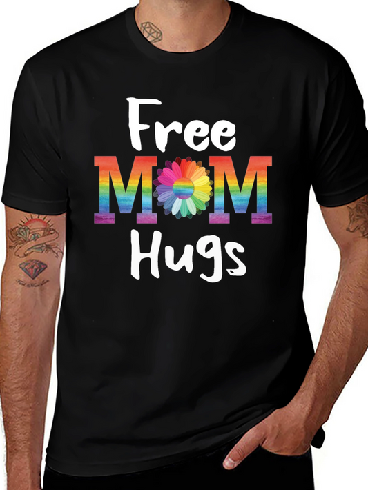 Free Mom Hugs T-Shirt - Rainbow Pride Flower Design