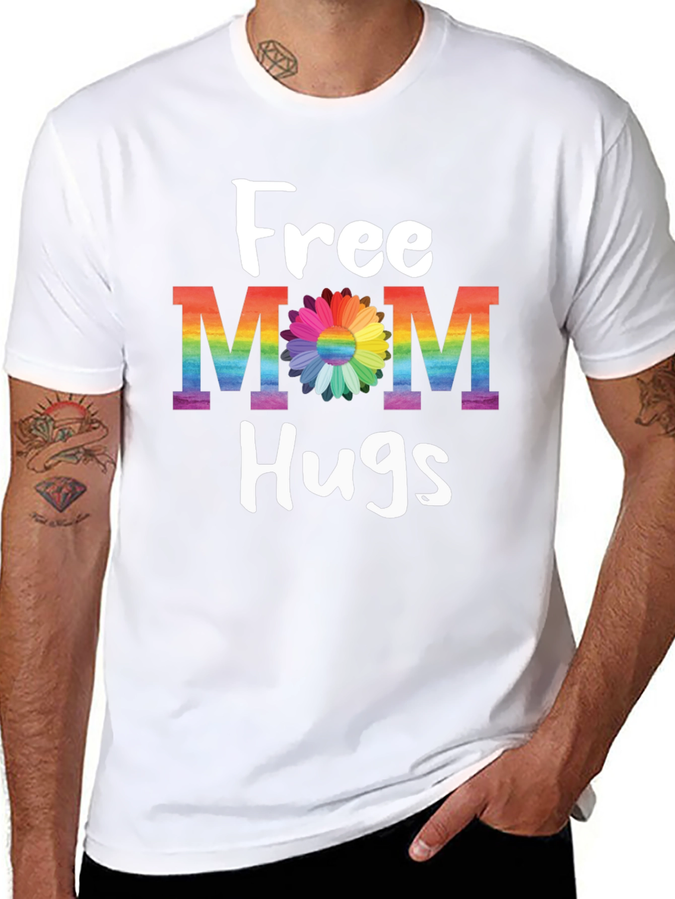 Free Mom Hugs T-Shirt - Rainbow Pride Flower Design