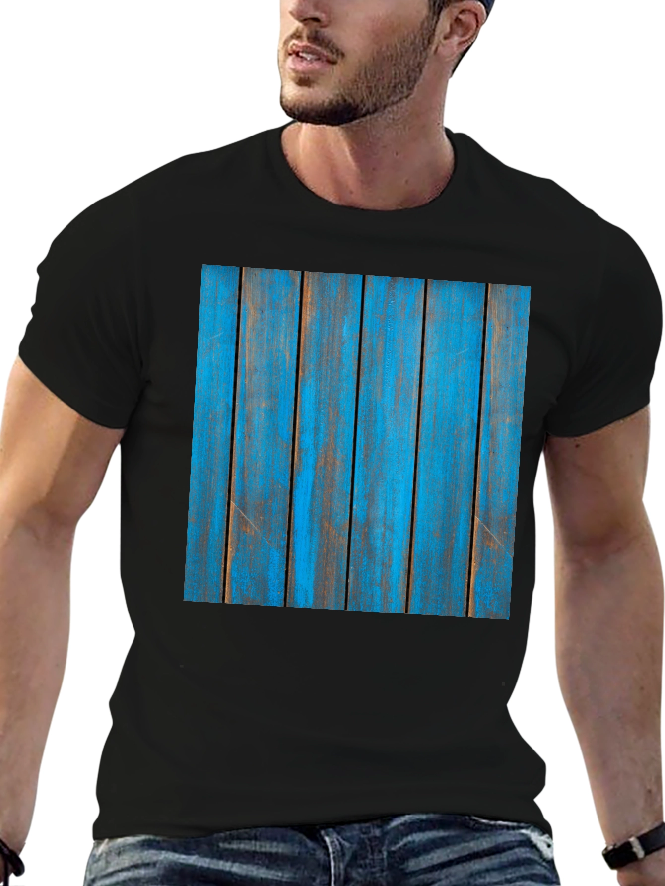 Rustic Blue Wood Plank Graphic T-Shirt