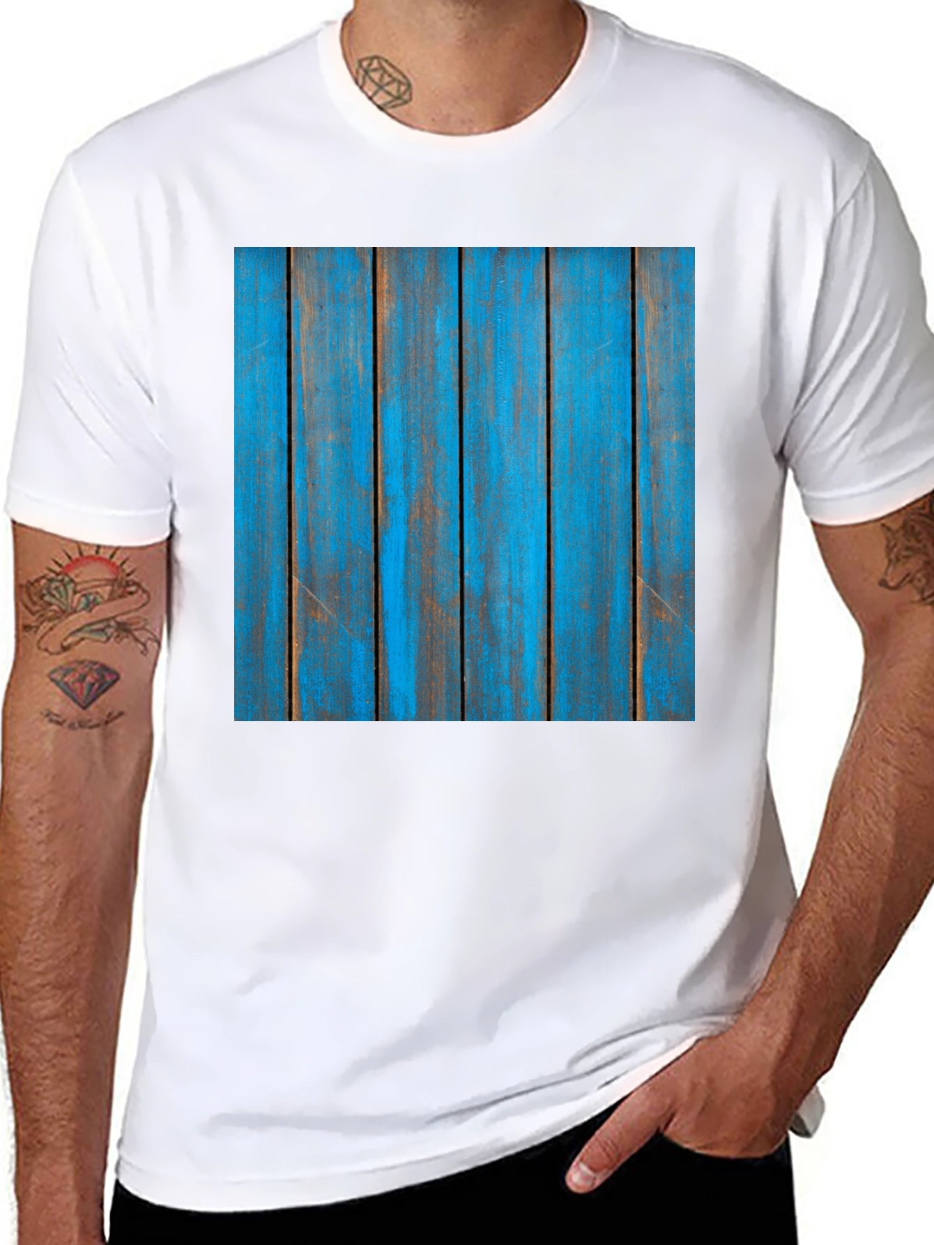 Rustic Blue Wood Plank Graphic T-Shirt