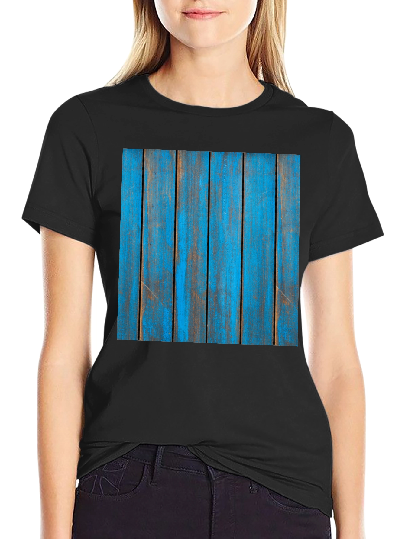 Rustic Blue Wood Plank Graphic T-Shirt