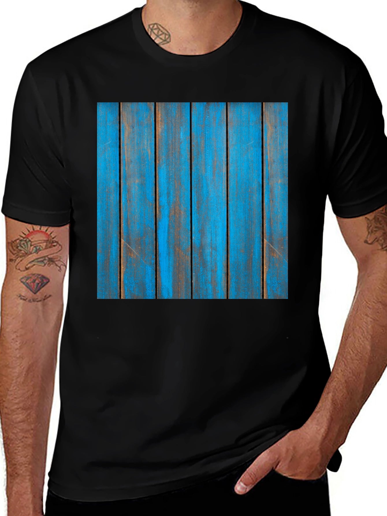 Rustic Blue Wood Plank Graphic T-Shirt
