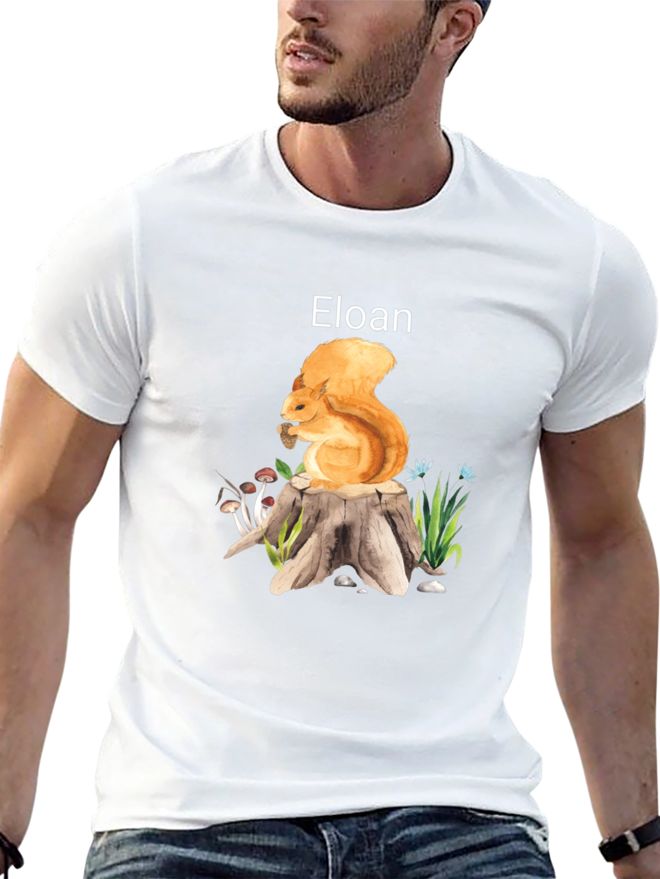 Eloan Squirrel on Stump Black T-Shirt