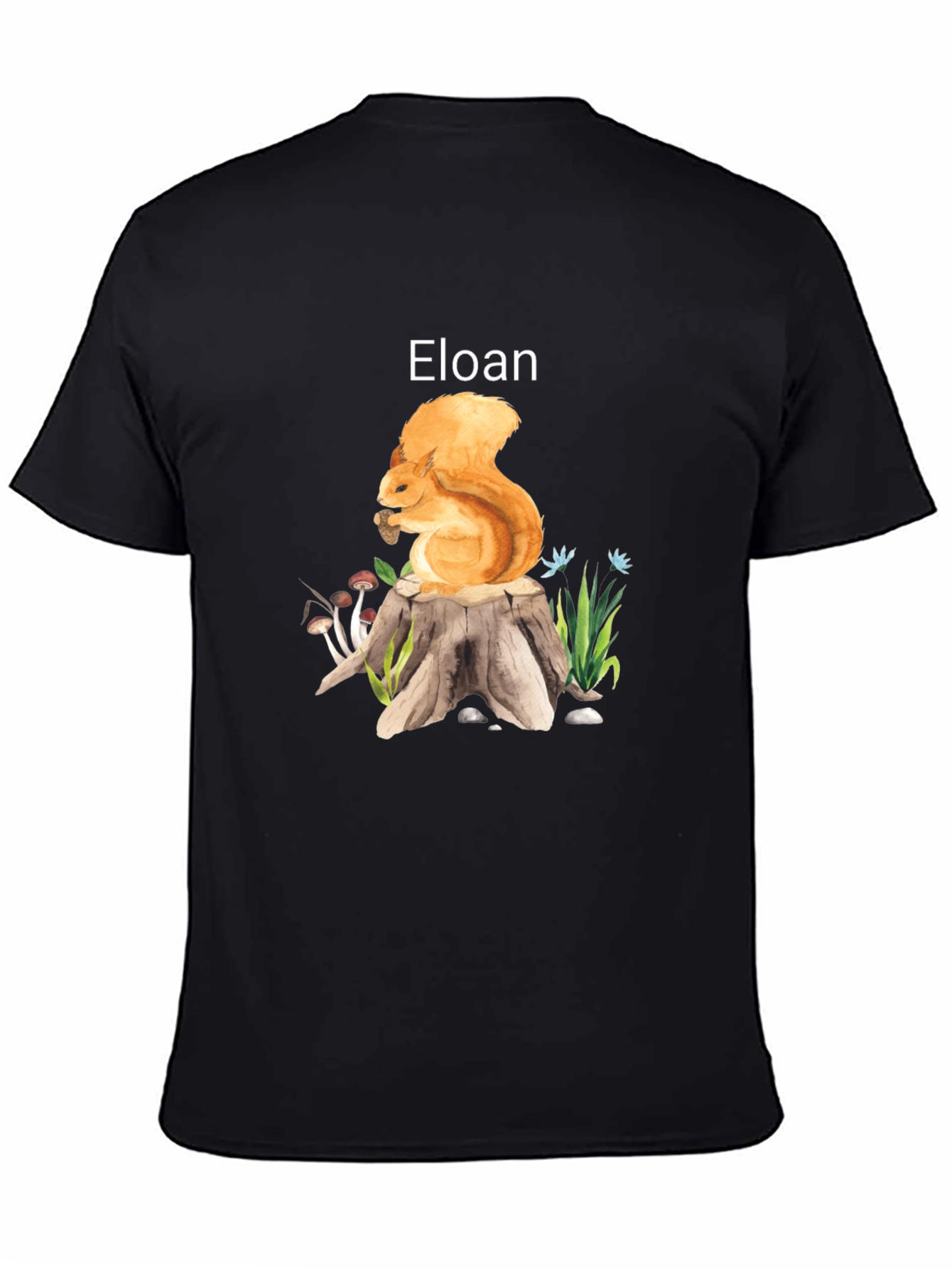 Eloan Squirrel on Stump Black T-Shirt