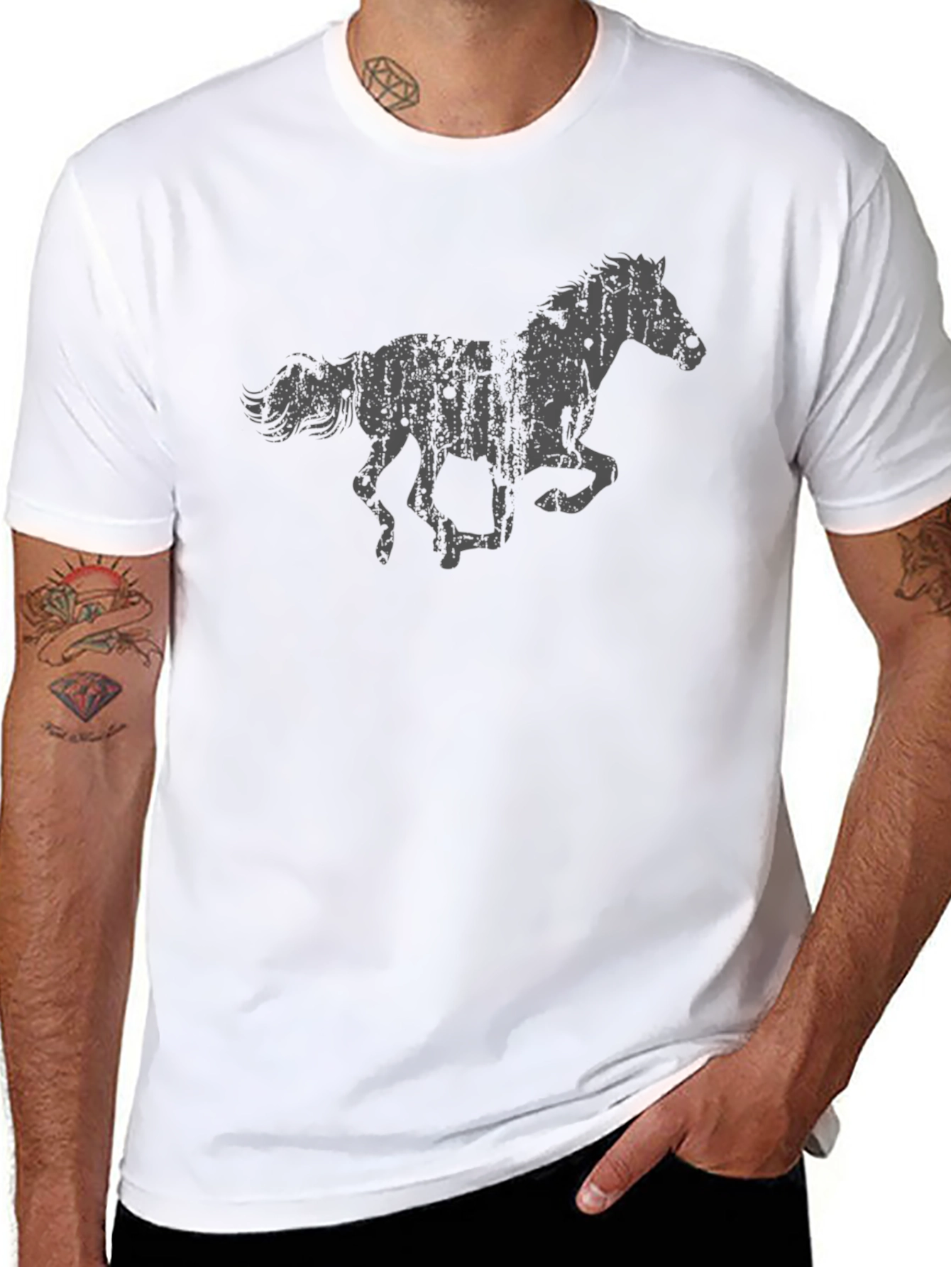 Distressed Horse Graphic Black T-Shirt