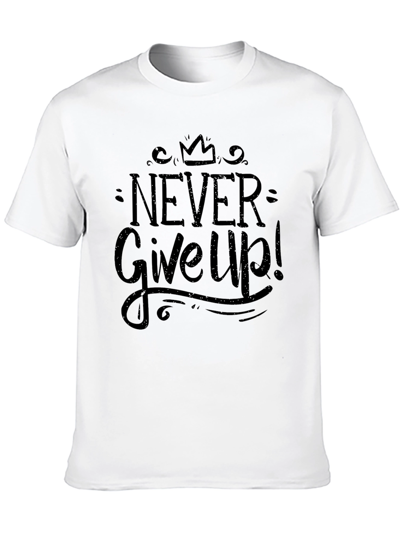 Never Give Up Black Graphic T-Shirt