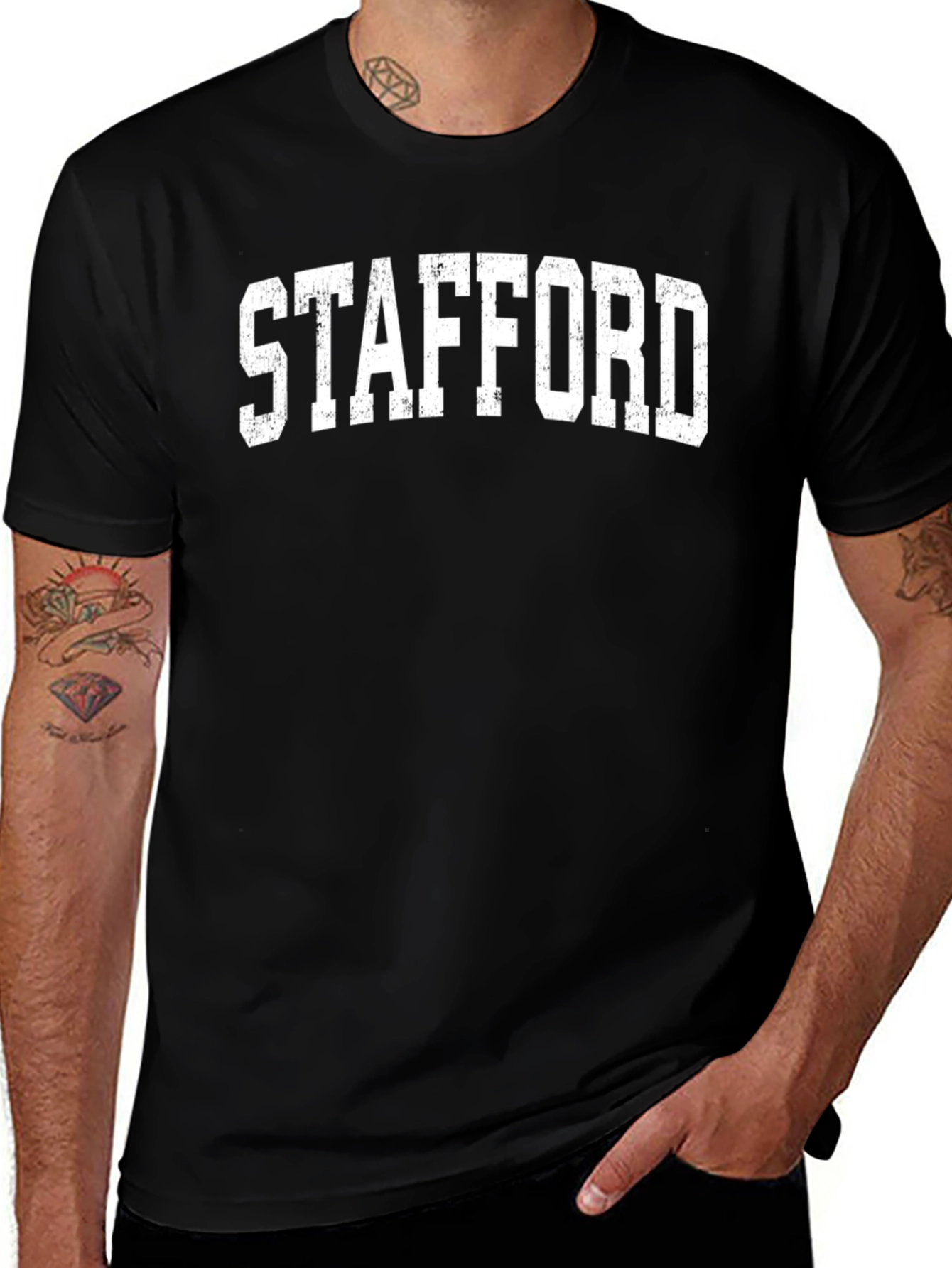 Stafford Distressed Print Black T-Shirt