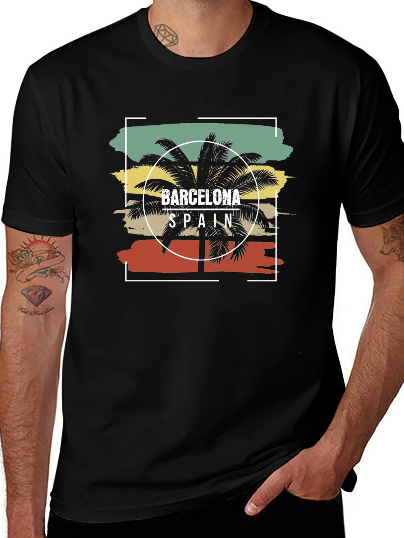 Barcelona Spain Palm Tree Graphic Tee