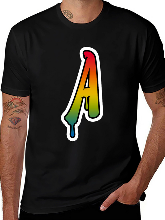 Rainbow Drip Letter A Black T-Shirt