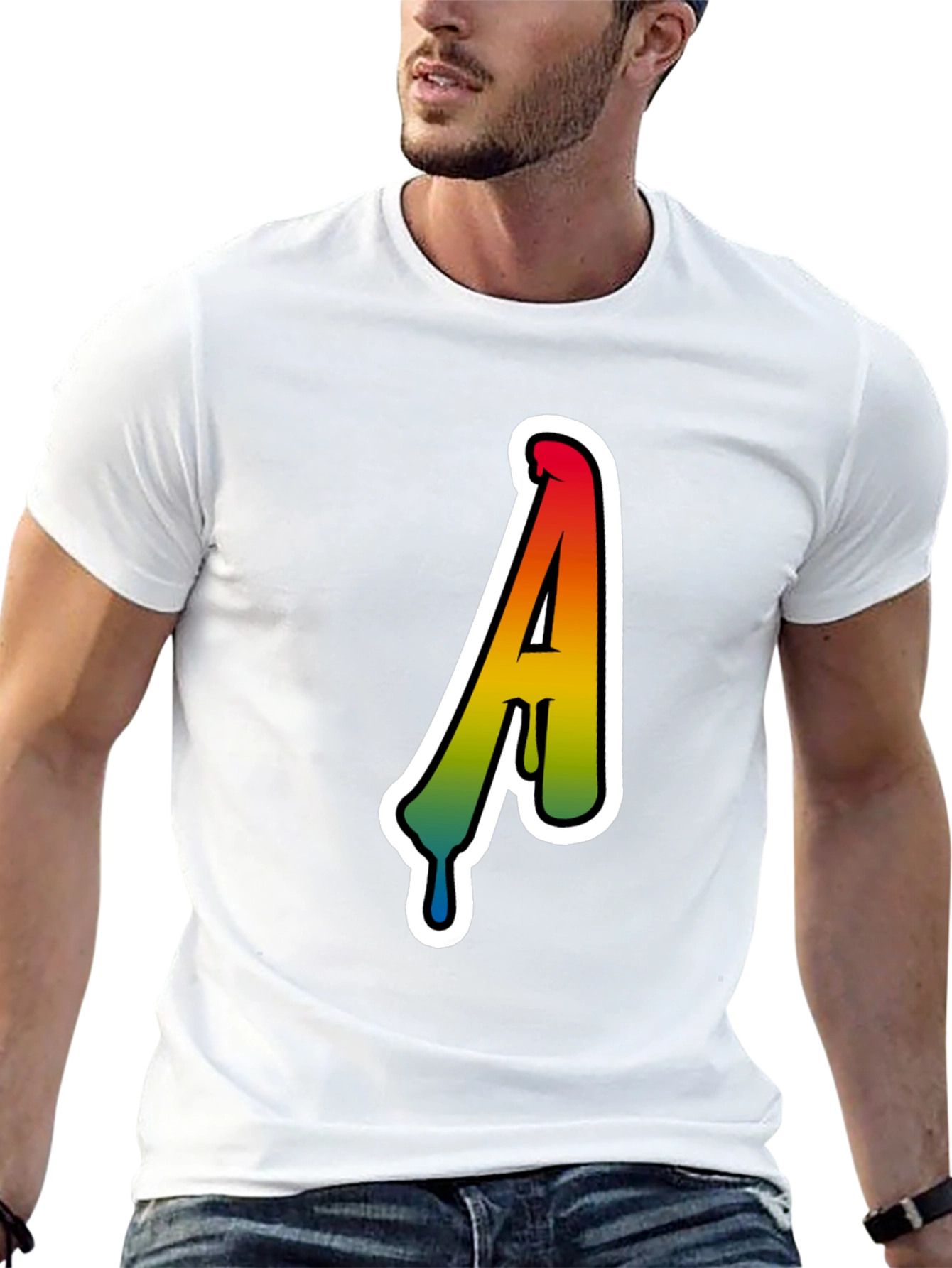 Rainbow Drip Letter A Black T-Shirt