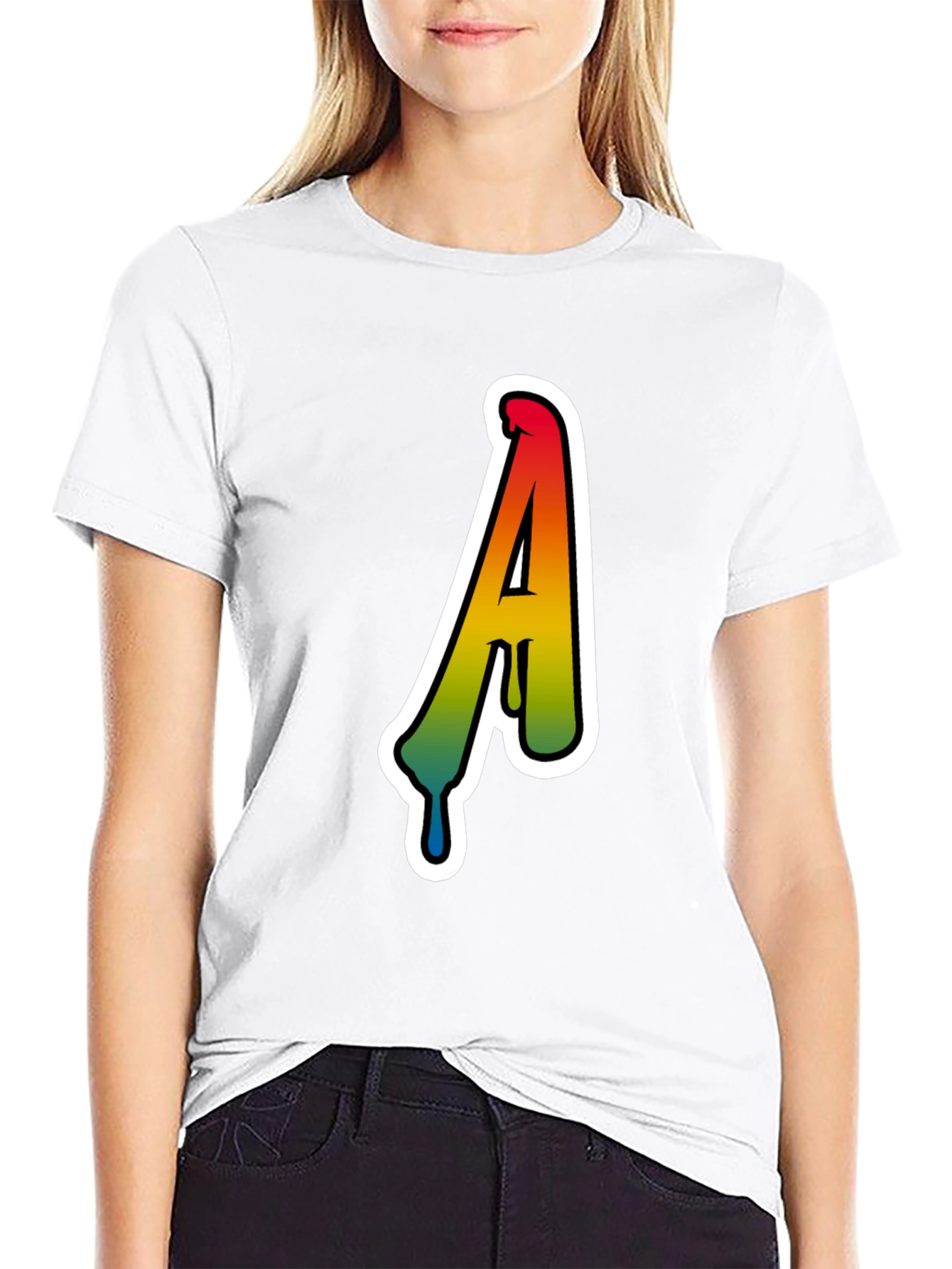 Rainbow Drip Letter A Black T-Shirt
