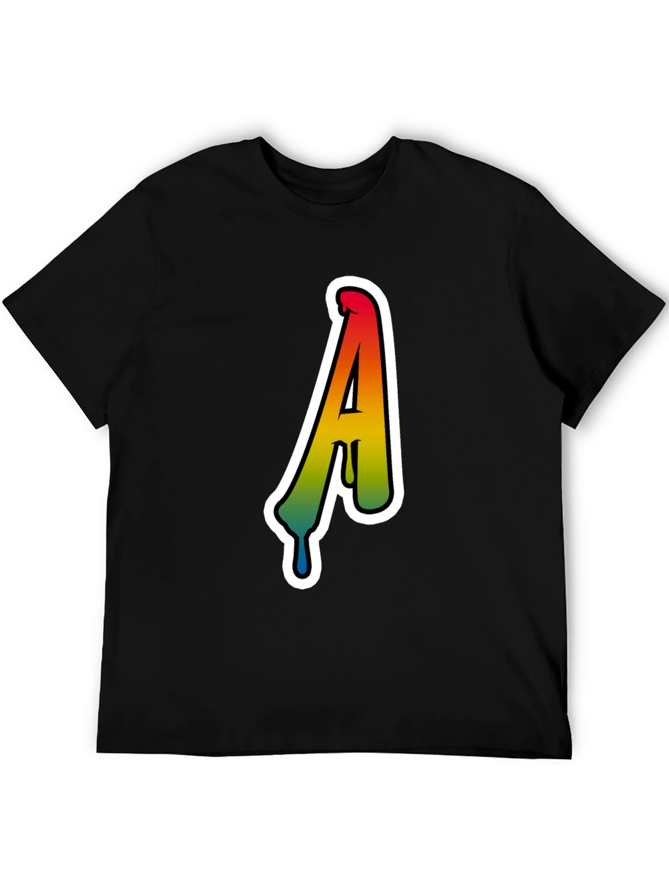 Rainbow Drip Letter A Black T-Shirt