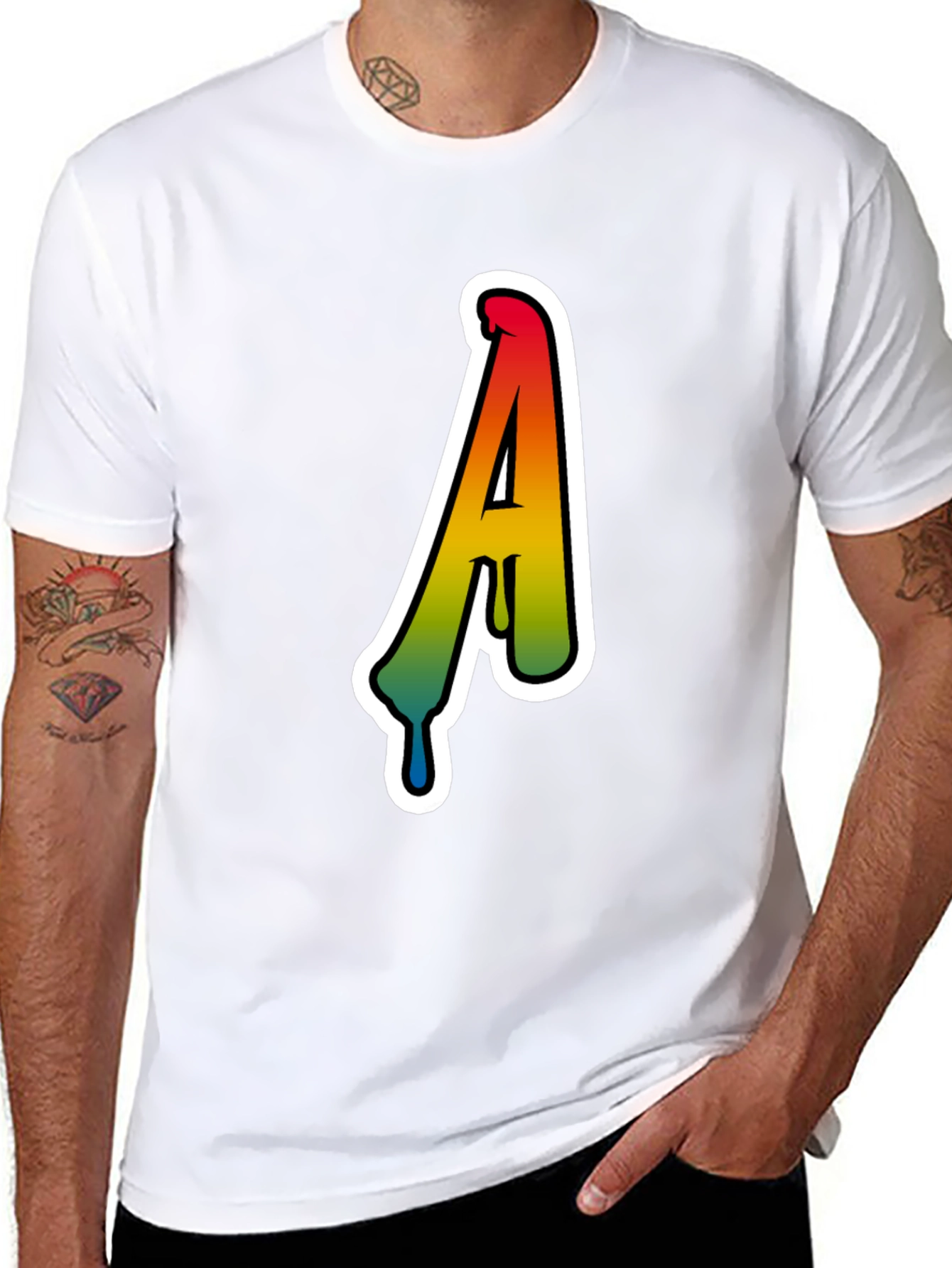Rainbow Drip Letter A Black T-Shirt