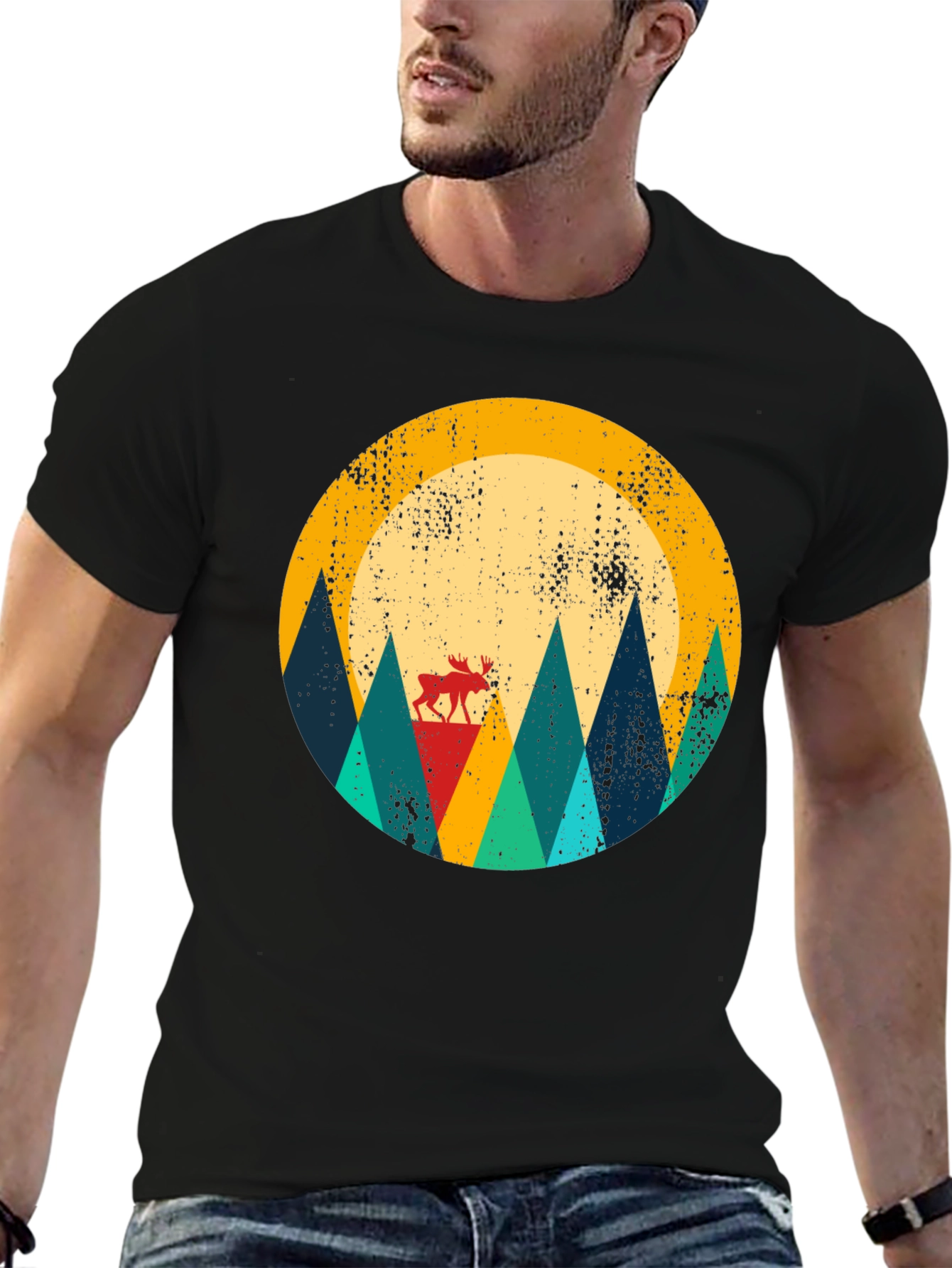 Retro Moose Mountain Graphic Tee - Unisex