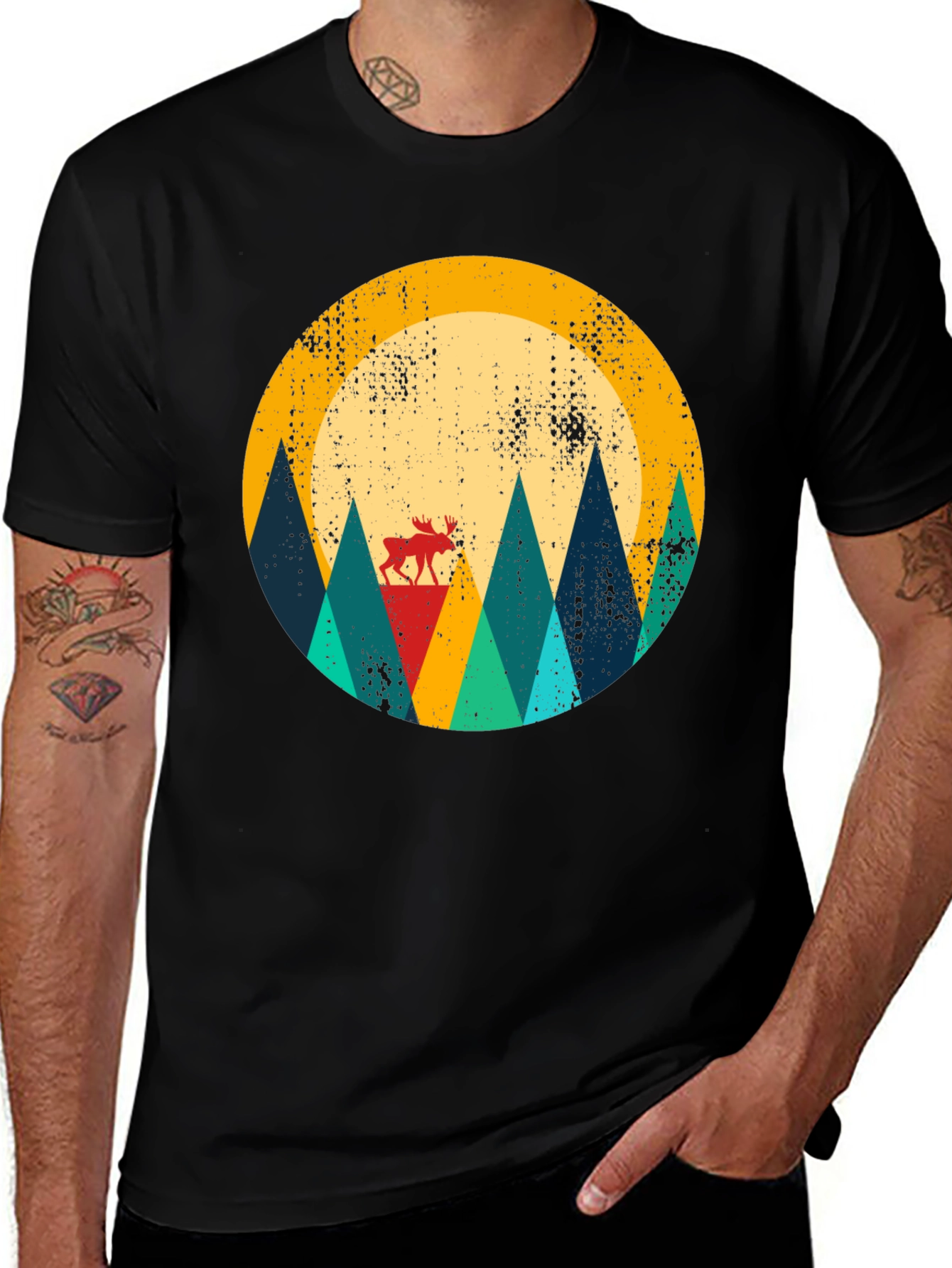 Retro Moose Mountain Graphic Tee - Unisex