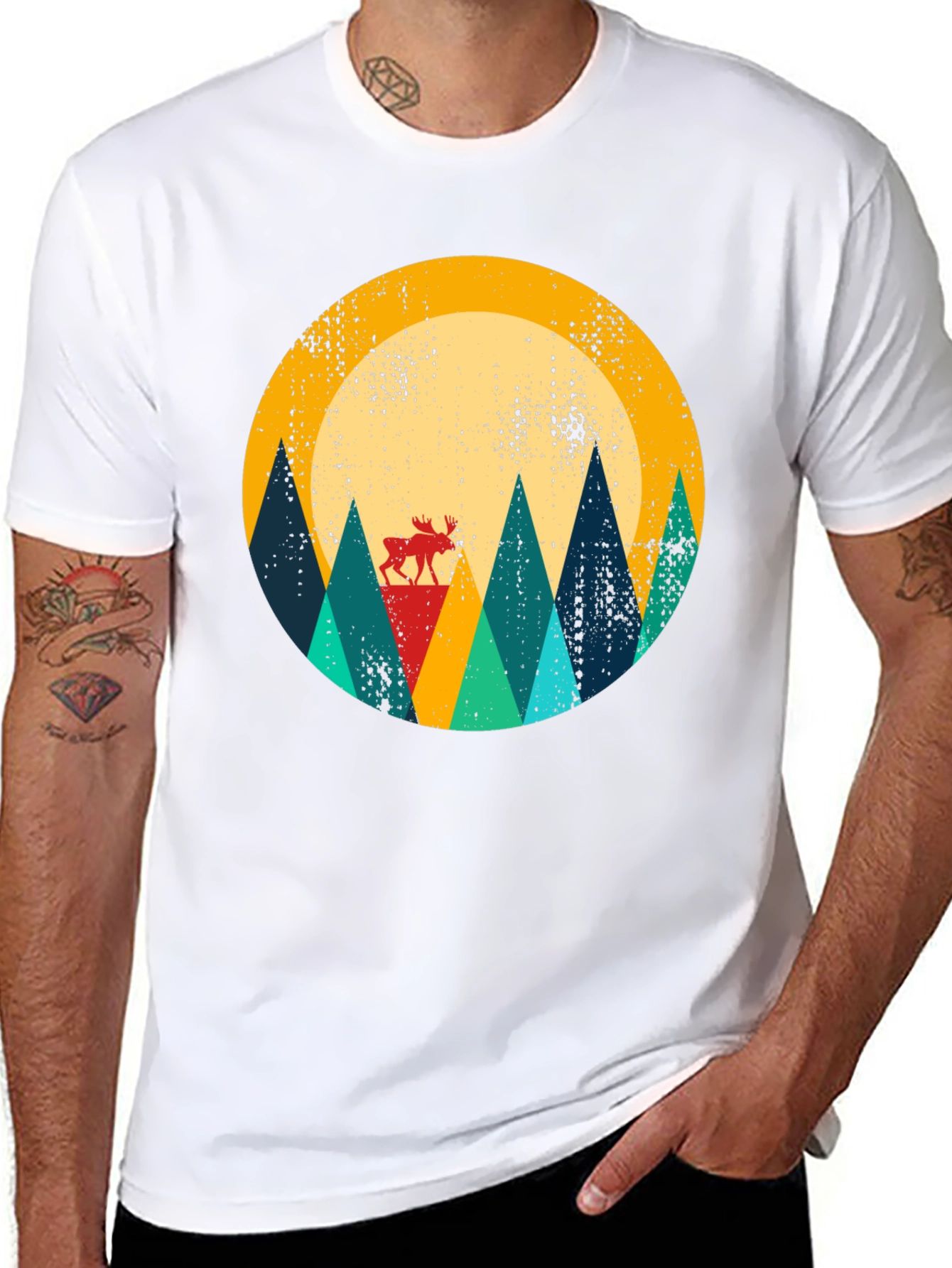 Retro Moose Mountain Graphic Tee - Unisex