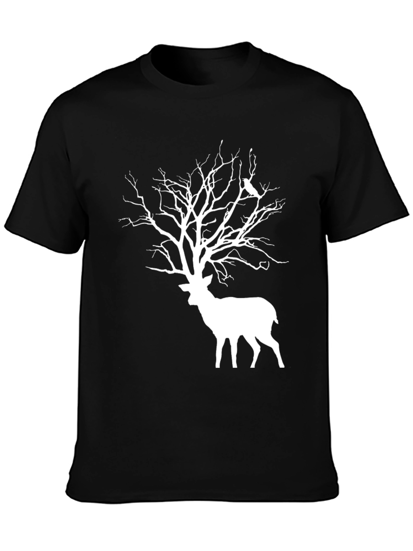 Deer Tree Graphic Tee - Black Cotton Blend