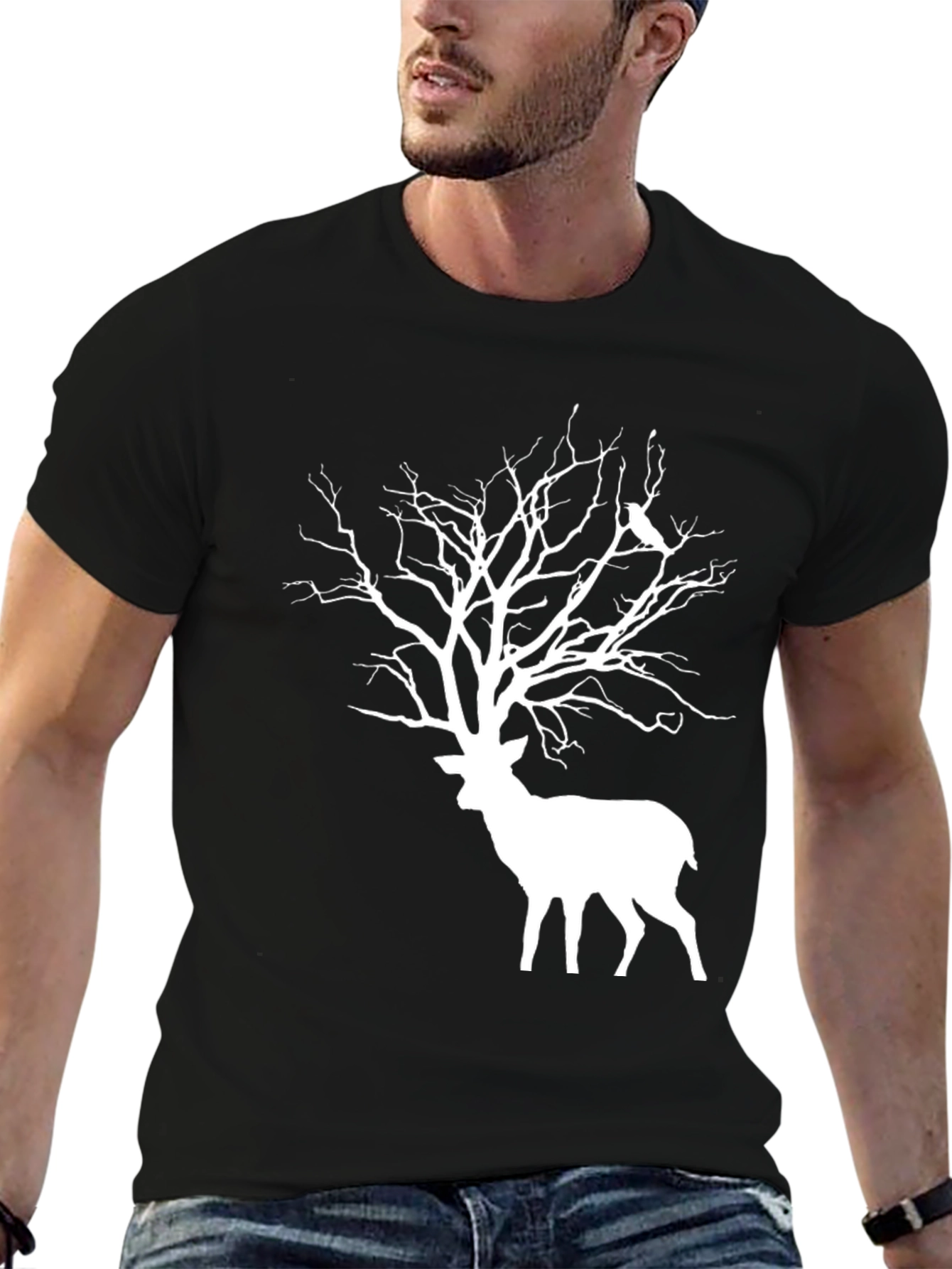 Deer Tree Graphic Tee - Black Cotton Blend