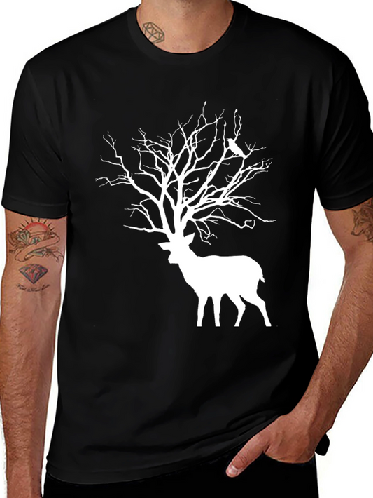 Deer Tree Graphic Tee - Black Cotton Blend