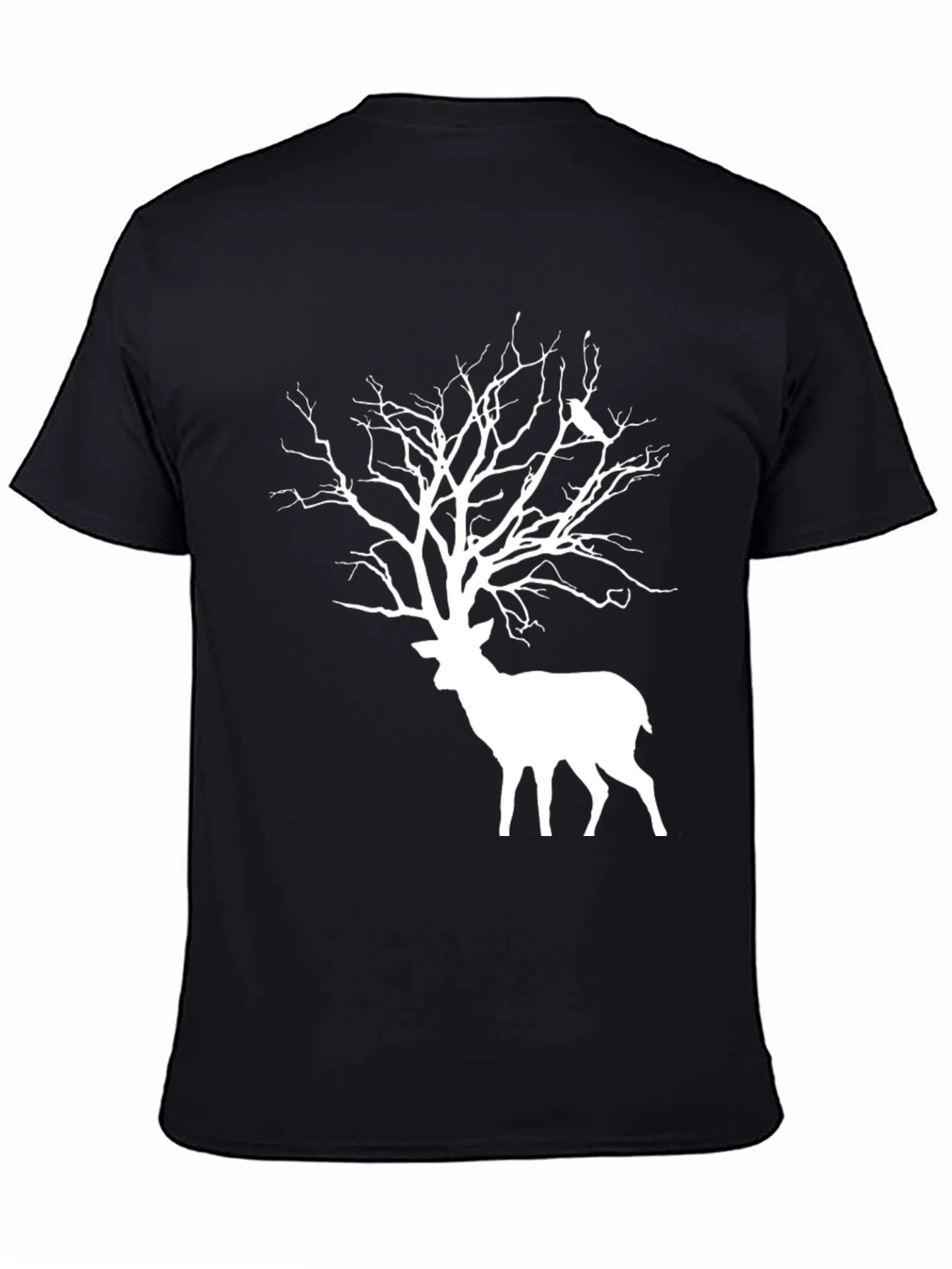 Deer Tree Graphic Tee - Black Cotton Blend