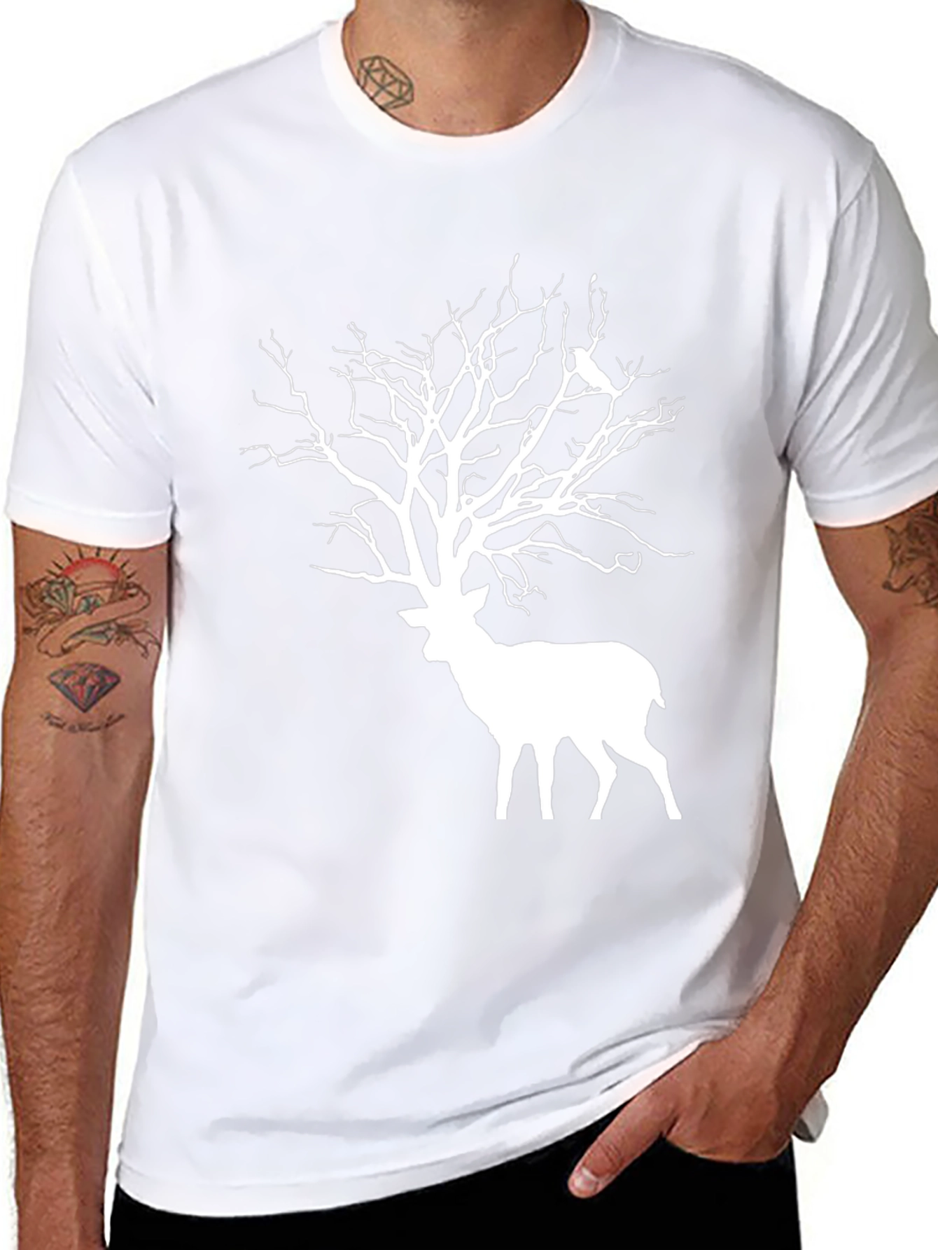 Deer Tree Graphic Tee - Black Cotton Blend