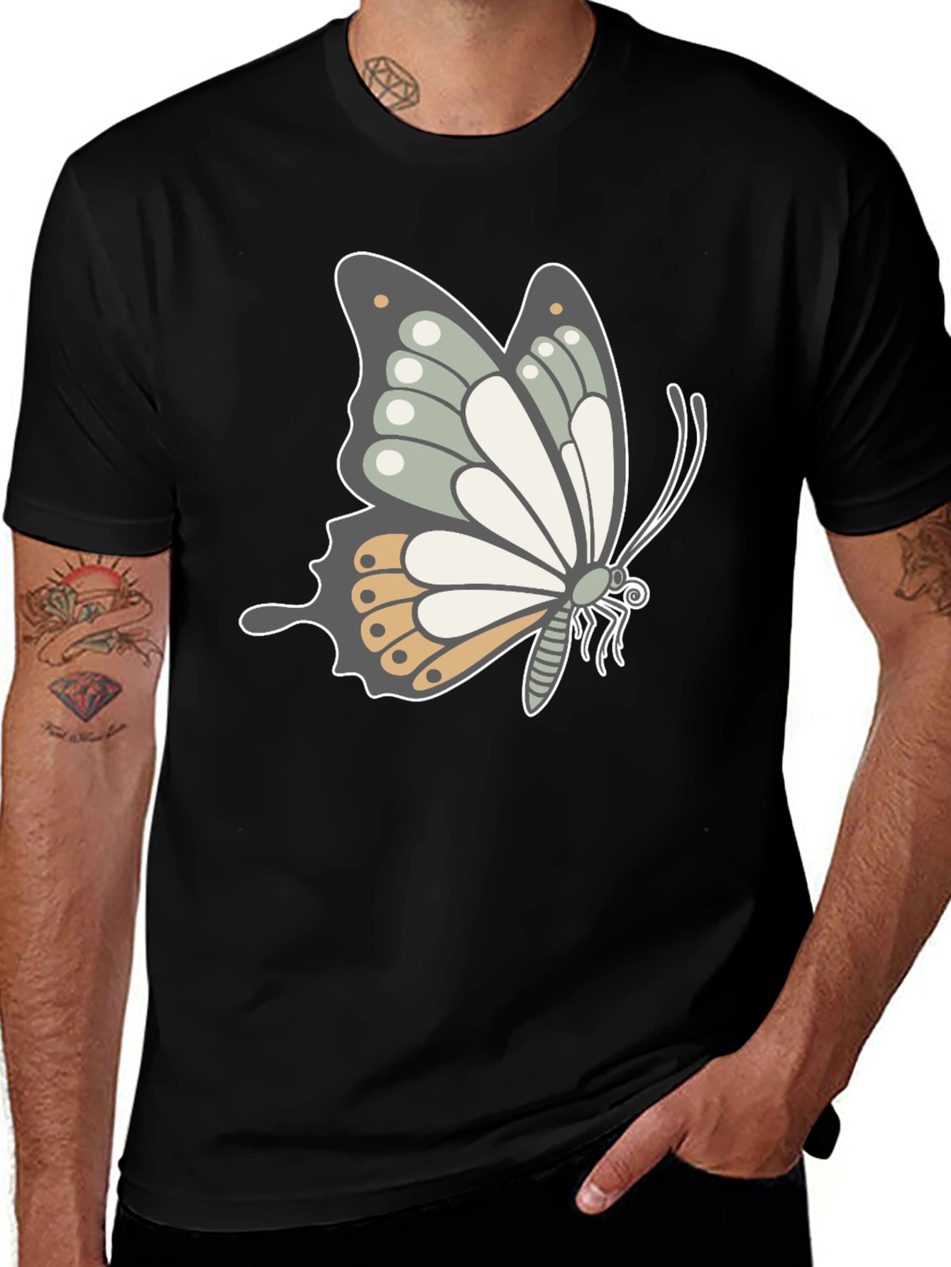 Butterfly Graphic Tee - Stylish Mens Black T-Shirt