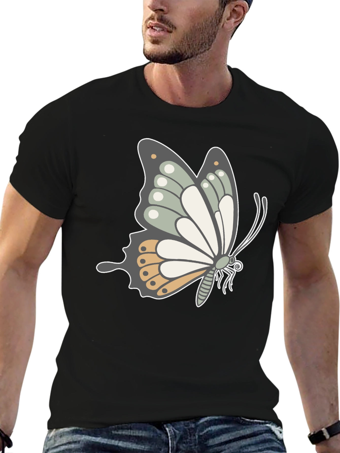 Butterfly Graphic Tee - Stylish Mens Black T-Shirt