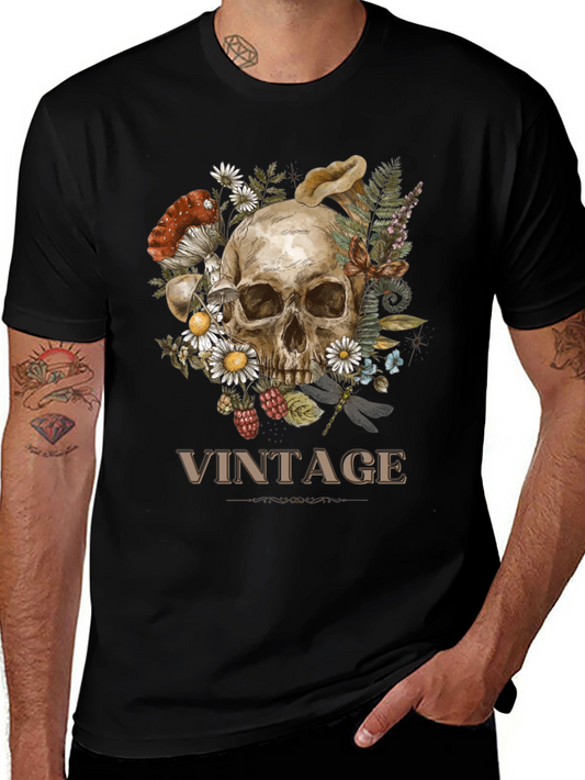 Vintage Skull & Floral Graphic Print T-Shirt