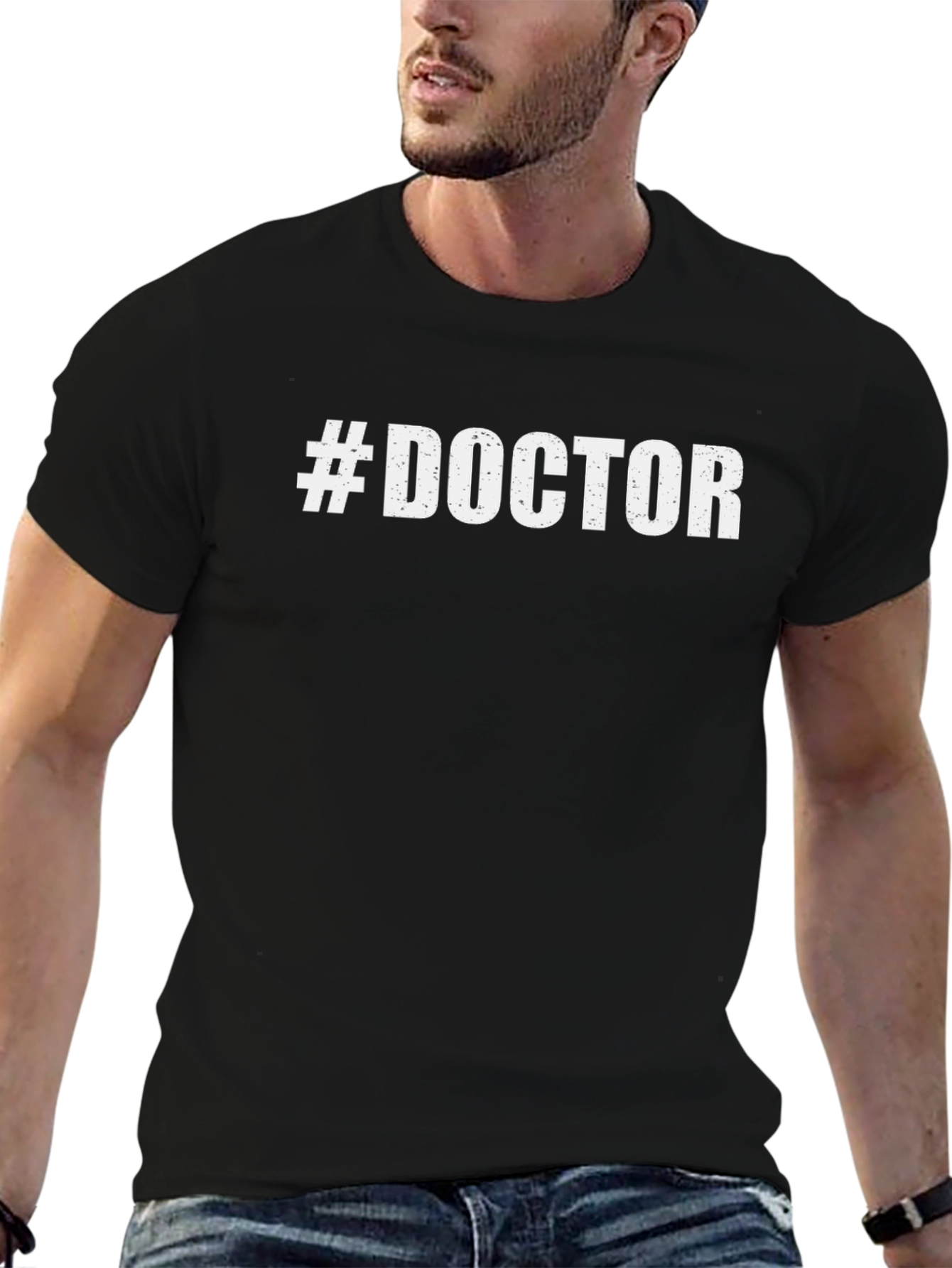 #Doctor Graphic Print Black Cotton Casual T-Shirt