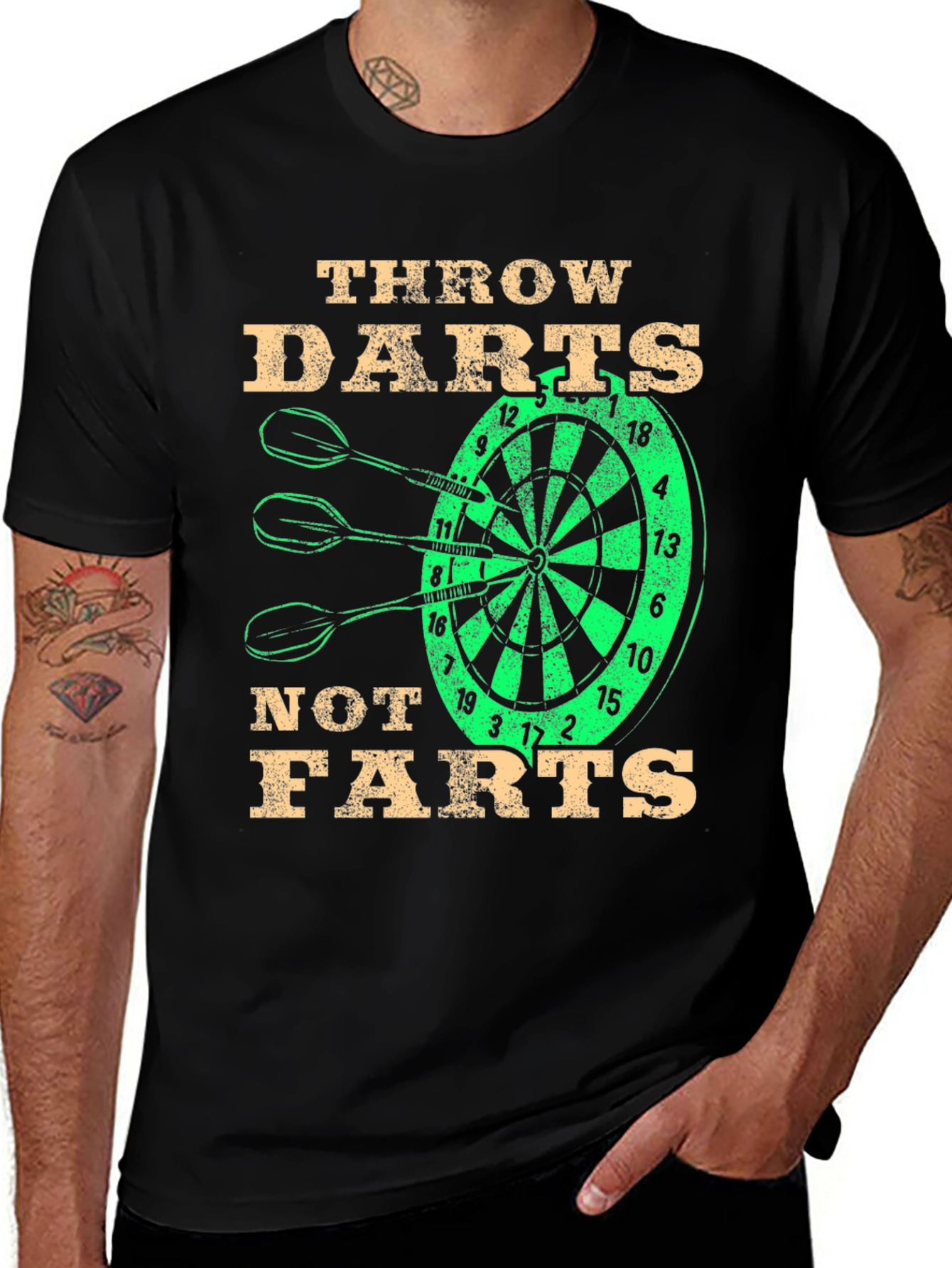 Throw Darts Not Farts Black Graphic Tee