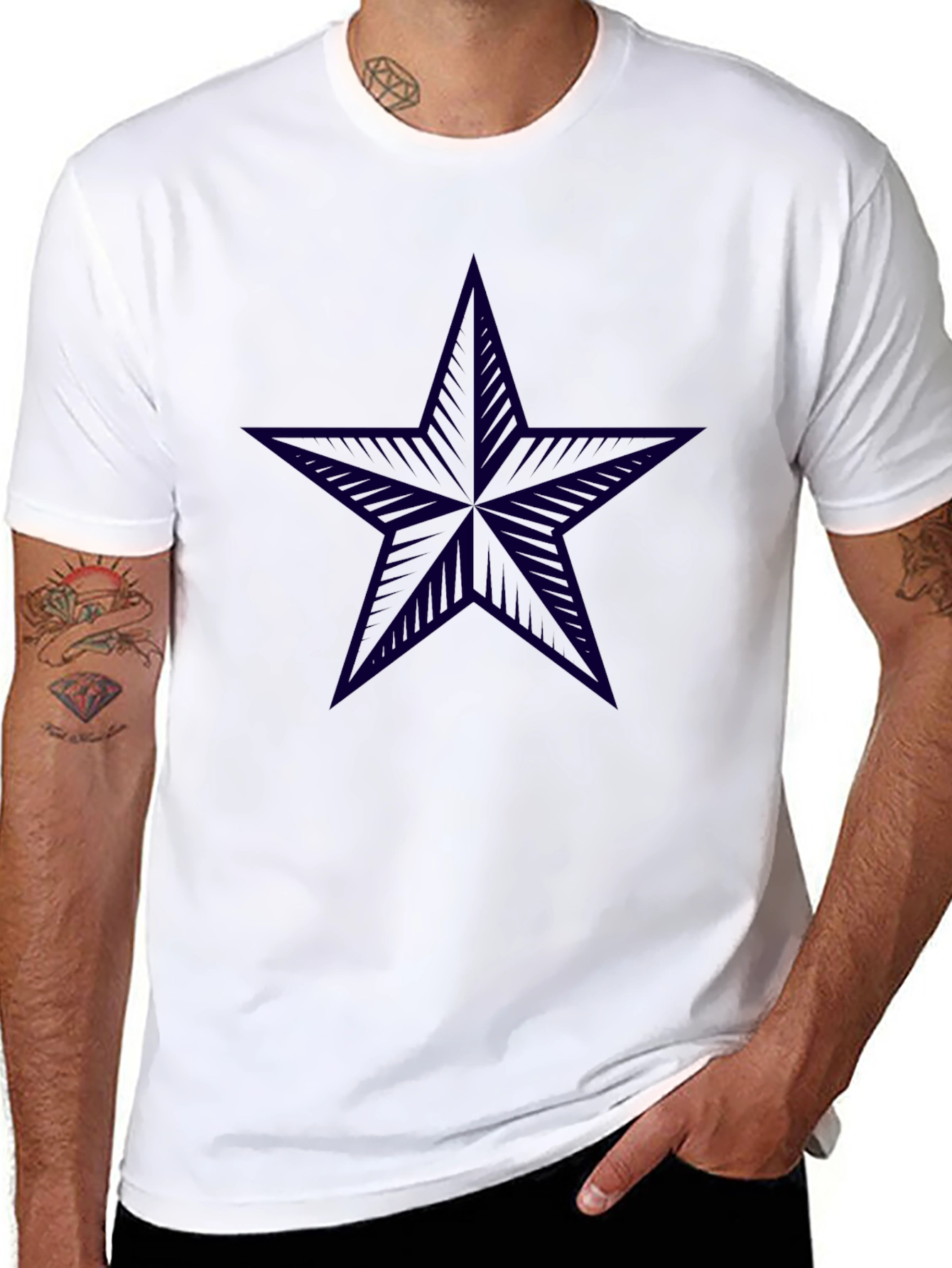 Black T-Shirt with Navy Star Print