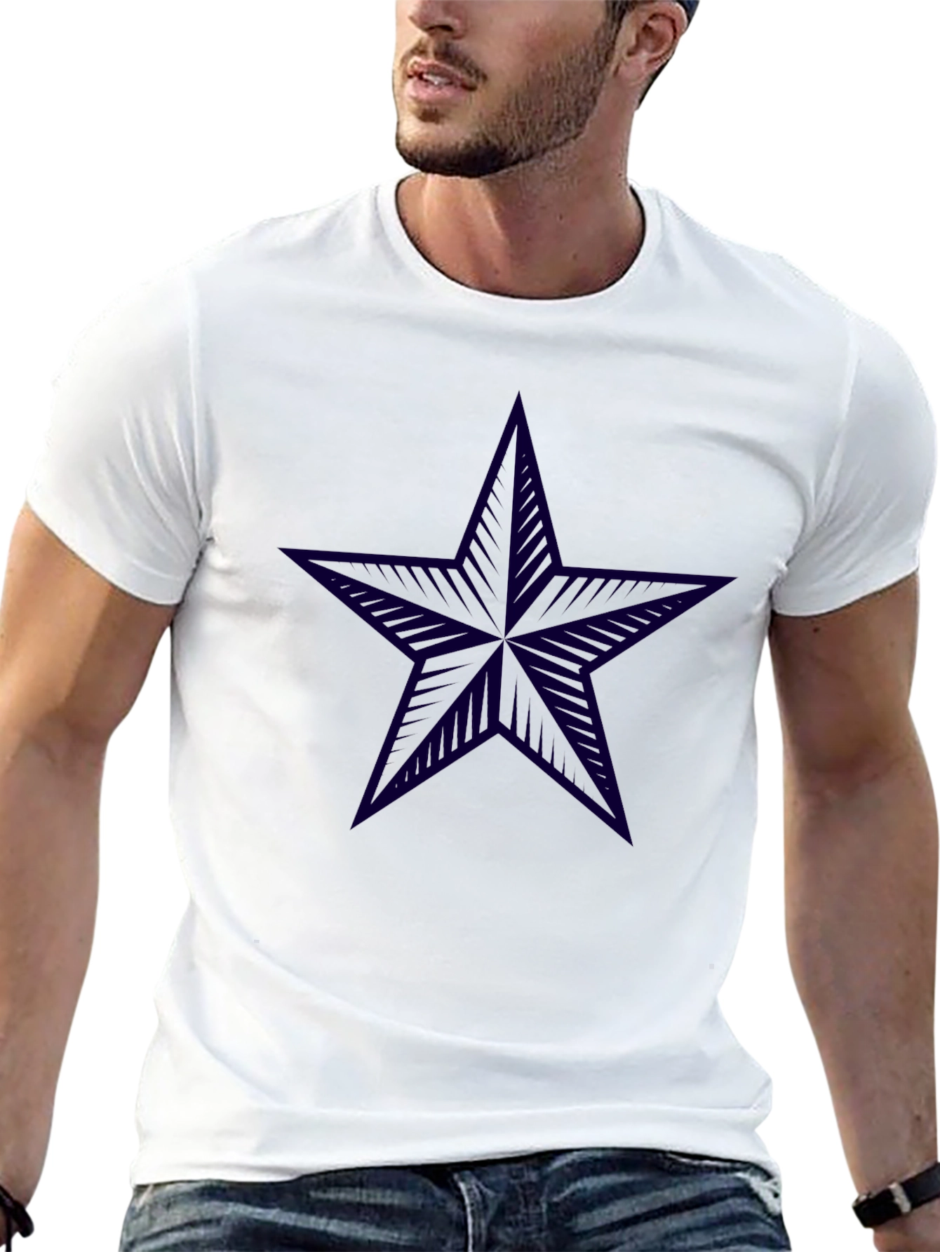 Black T-Shirt with Navy Star Print