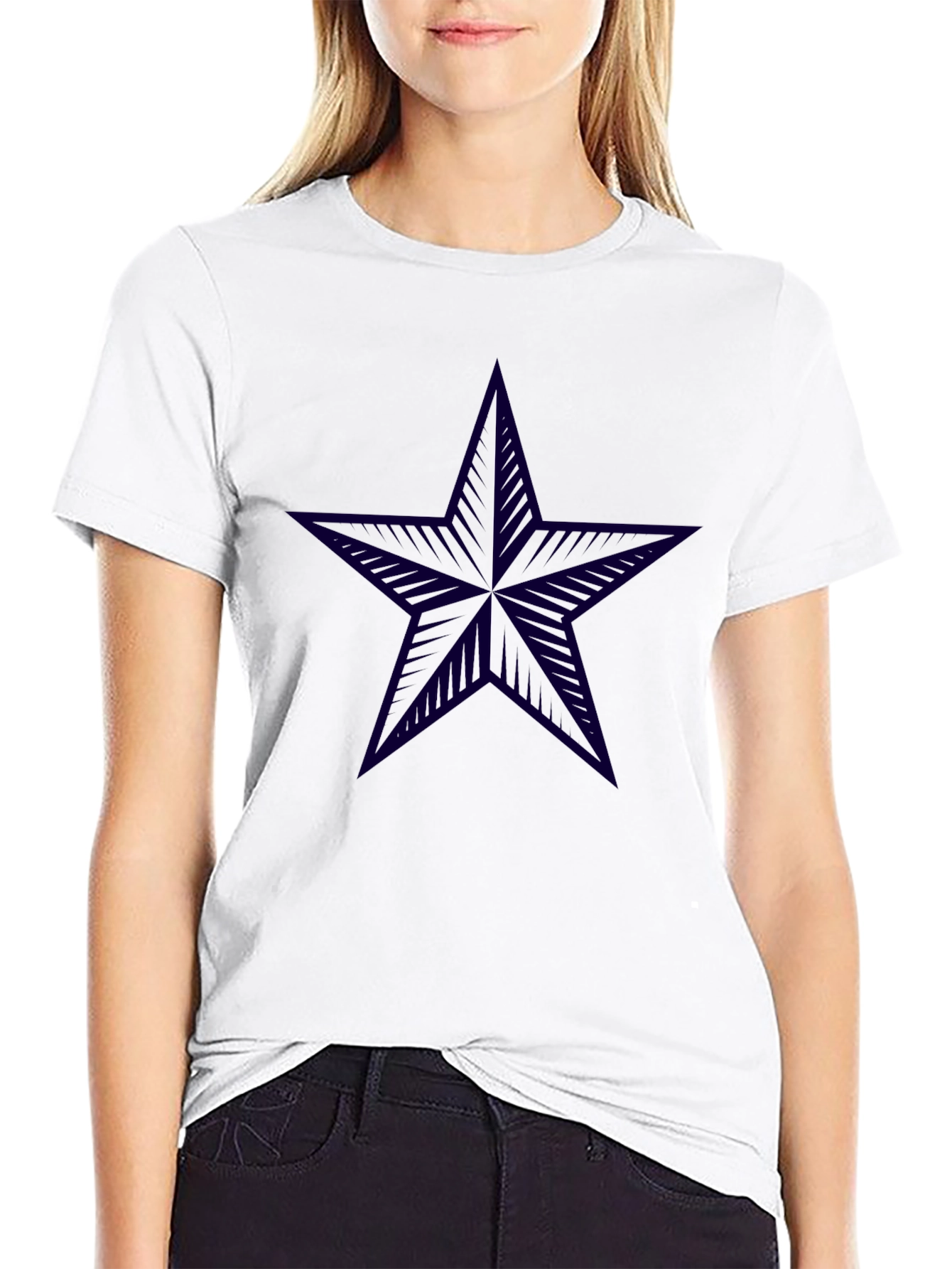 Black T-Shirt with Navy Star Print