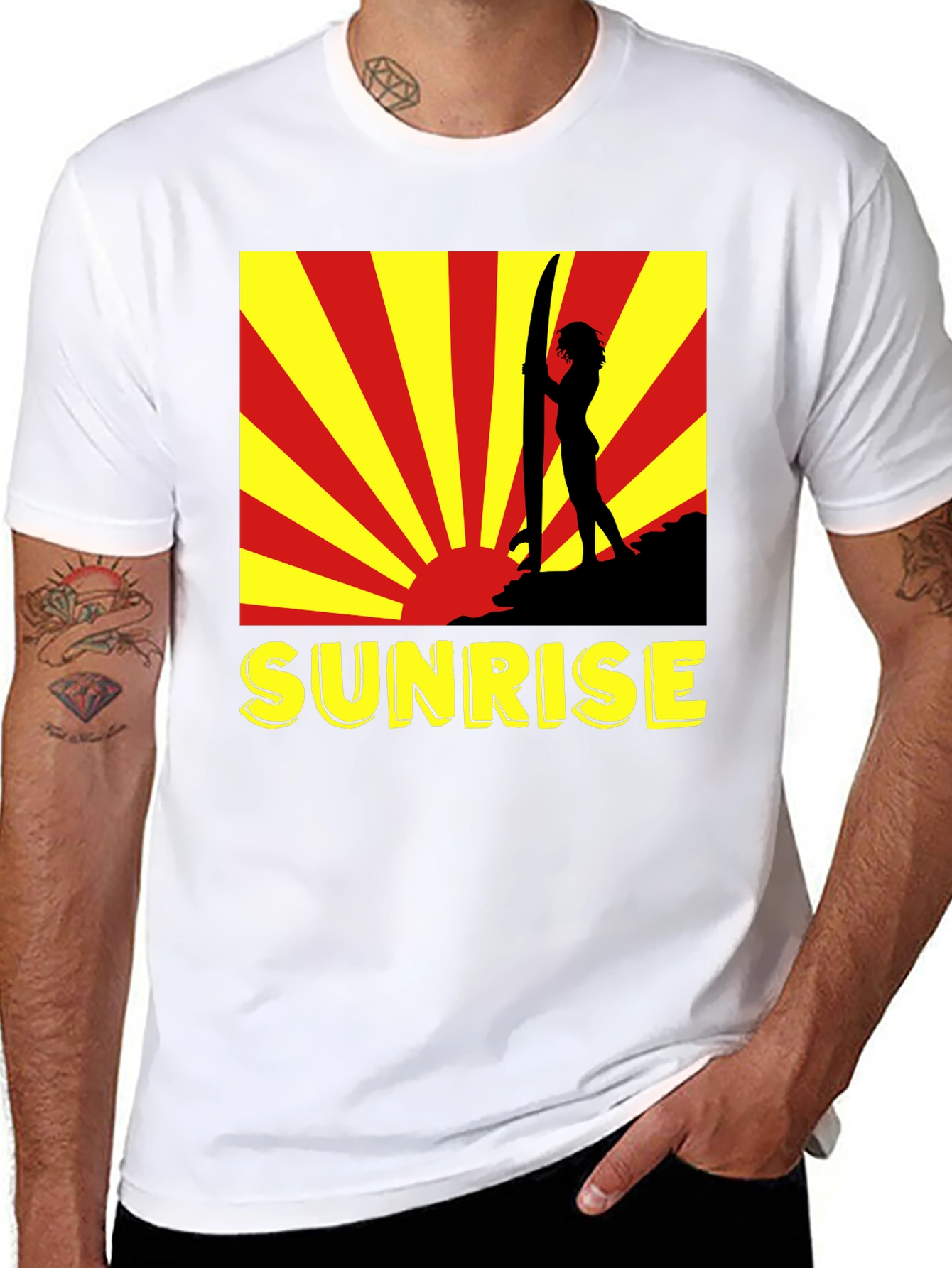 Sunrise Surfer Graphic Tee - Black Cotton T-Shirt