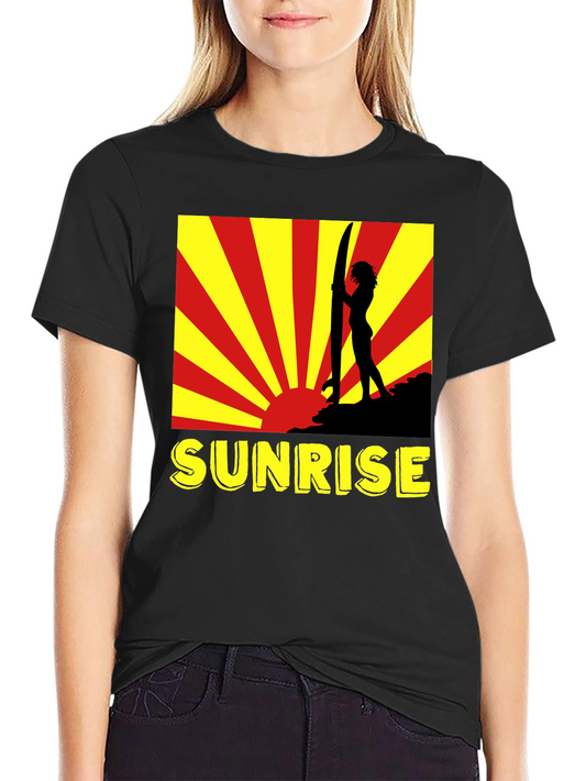 Sunrise Surfer Graphic Tee - Black Cotton T-Shirt