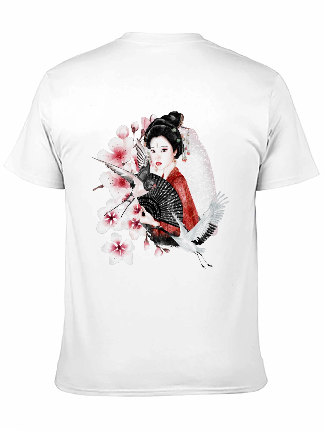 Asian Geisha Crane T-Shirt - Stylish Graphic Tee