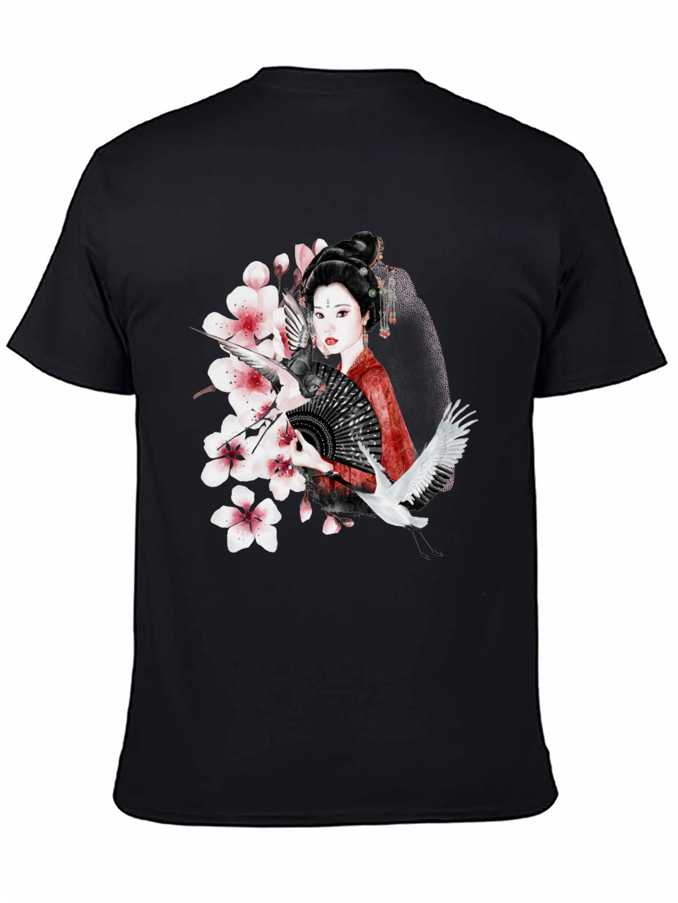 Asian Geisha Crane T-Shirt - Stylish Graphic Tee