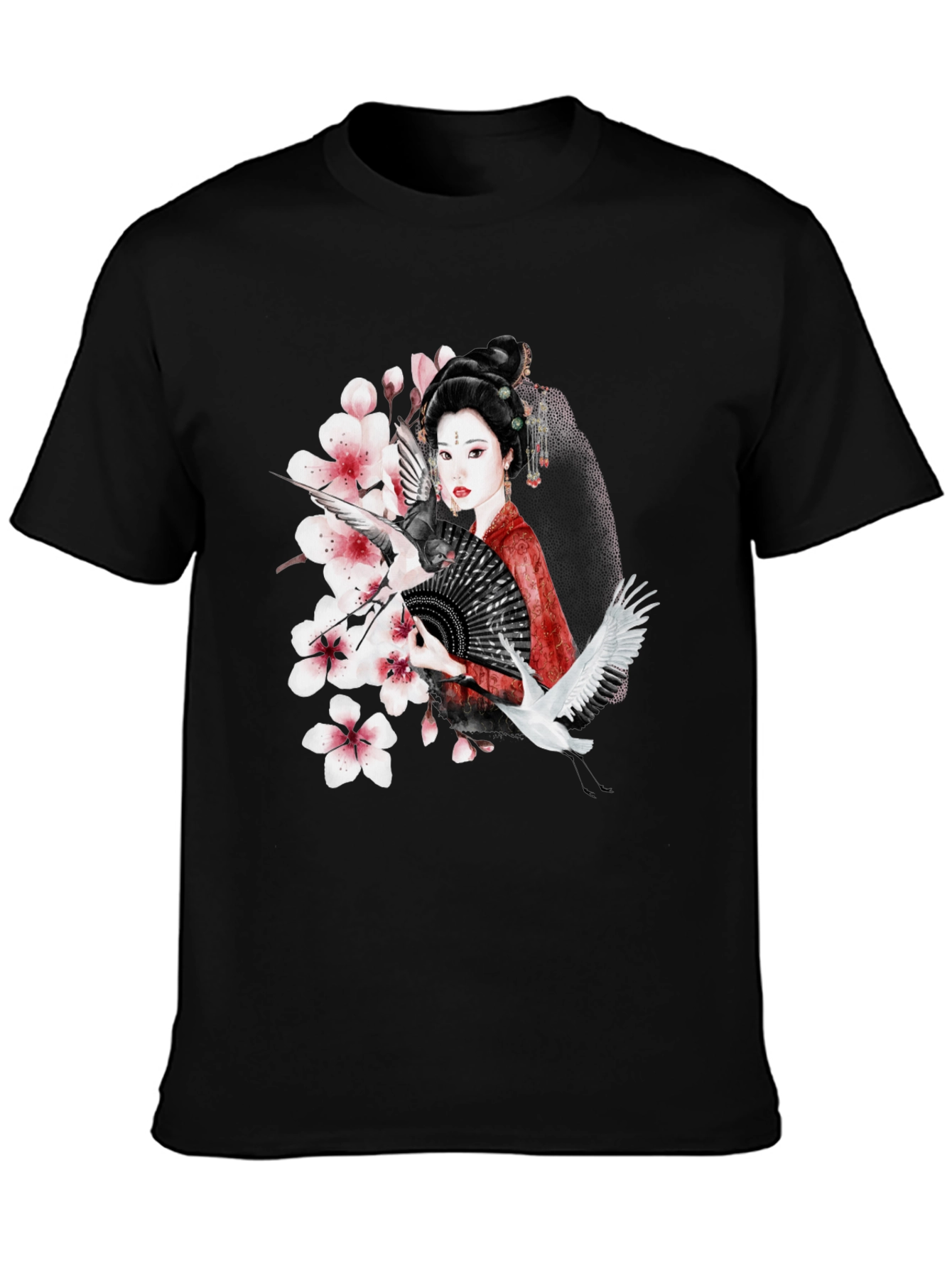 Asian Geisha Crane T-Shirt - Stylish Graphic Tee