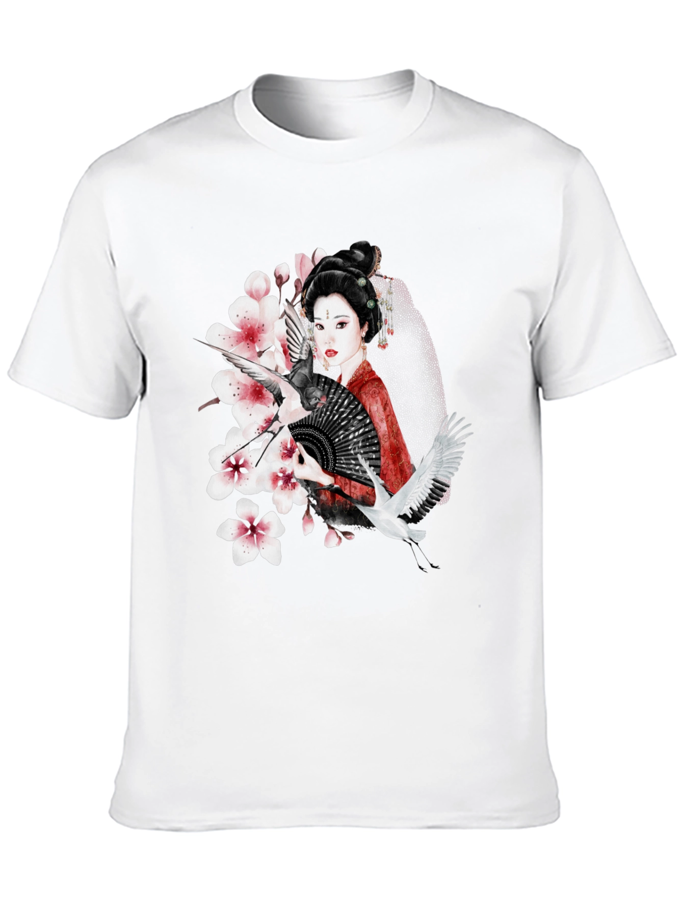 Asian Geisha Crane T-Shirt - Stylish Graphic Tee